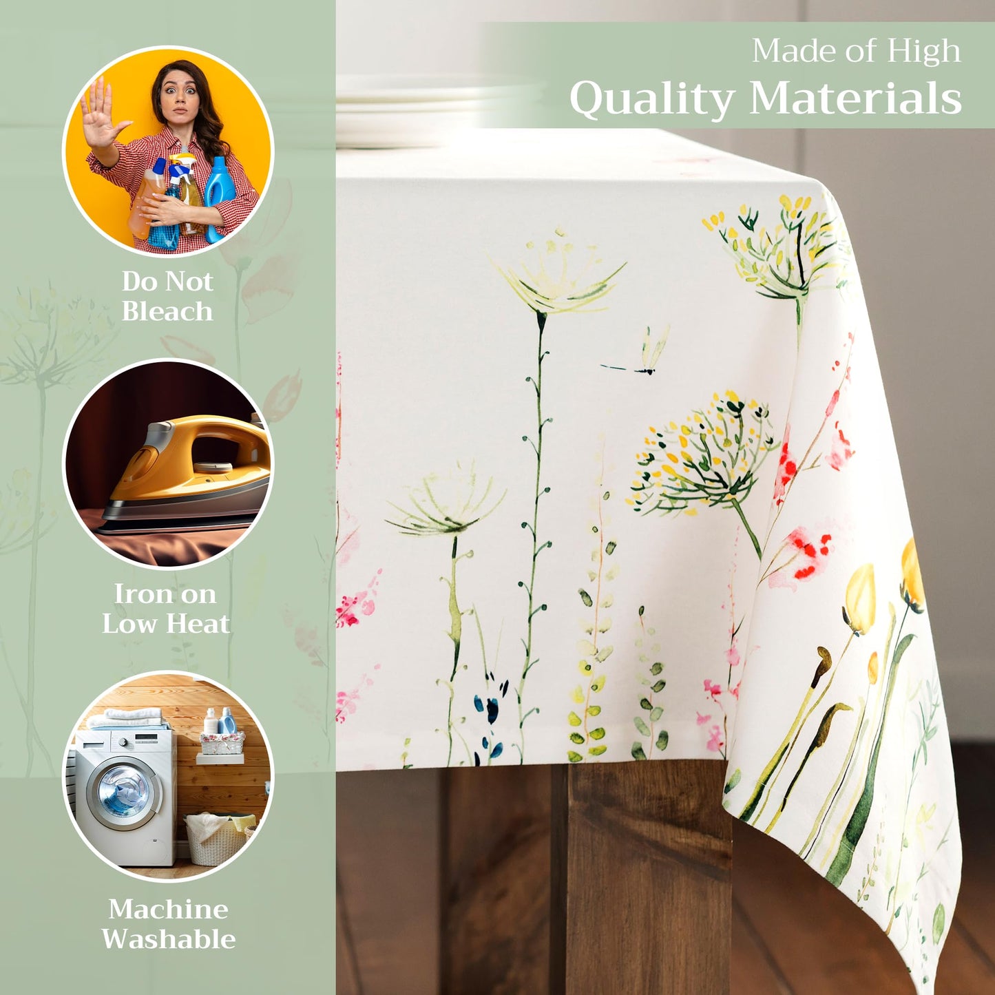 Maison d'Hermine Table Cloth Rectangle Table 100% Cotton Tablecloth for Dining Room, Farmhouse, Home, Hotel, Parties & Wedding - Gifts for Mothers Day Spring & Summer (Botanical Fresh, 70" x 140")