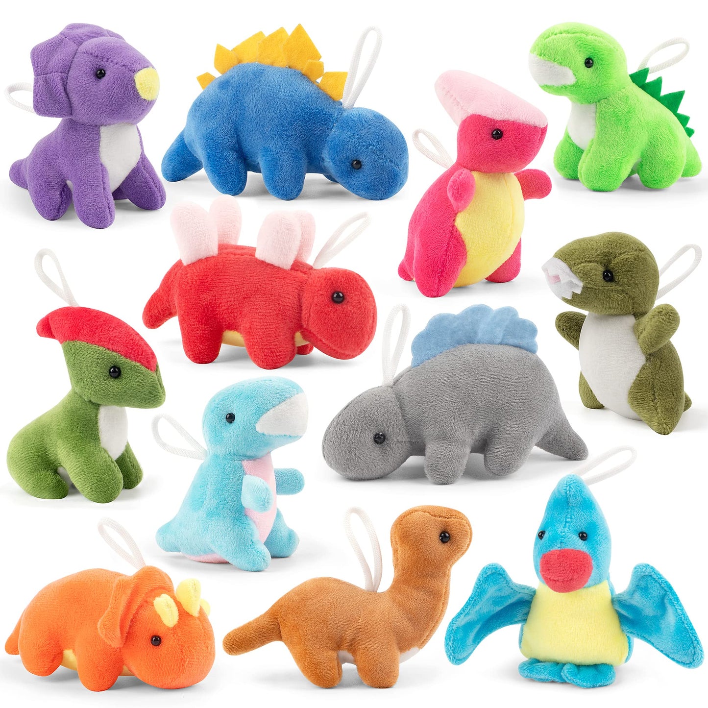 Mocoosy Small Dinosaur Plush Stuffed Animal Set, 12 Pack Mini Soft Dino Figures Bulk for Kids Dinosaur Party Favors, Plushies Kit Goodie Bag Fillers, Toddler Boys Girls Birthday Gifts Carnival Prizes
