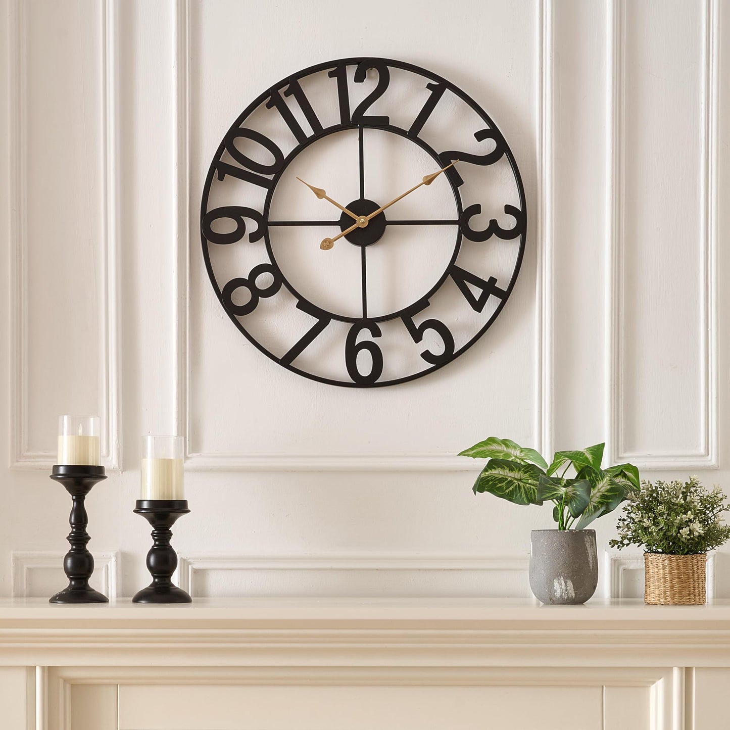 Alarmore Wall Clocks for Living Room Decor, Silent Wall Clock Battery Operated, Mid Century Rustic Farmhouse Black Metal Skeleton Large Clocks for Kitchen, Bedroom, Dining Room-18 in