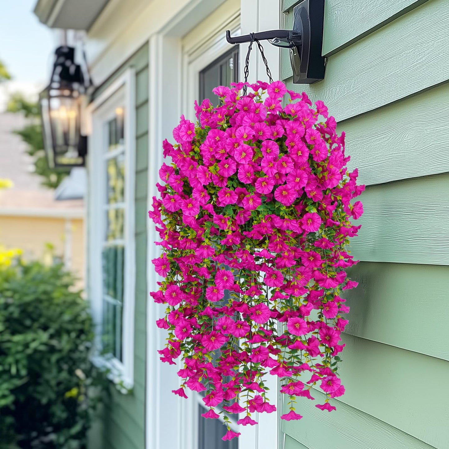 MARTINE MALL 8 Pcs Look Real Artificial Flowers for Outdoors, Realistic Artificial Hanging Flowers for Outdoors, UV Resistant Fake Hanging Plants Silk Petunia Faux Flowers for Porch Patio, Fuchsia