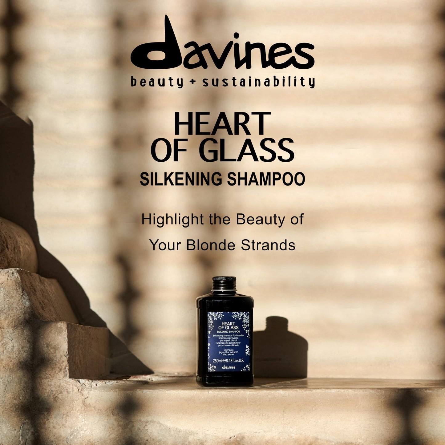 Davines Heart of Glass Silkening Shampoo for Blonde Care, 8.45 fl. oz. (Pack of 1), Black