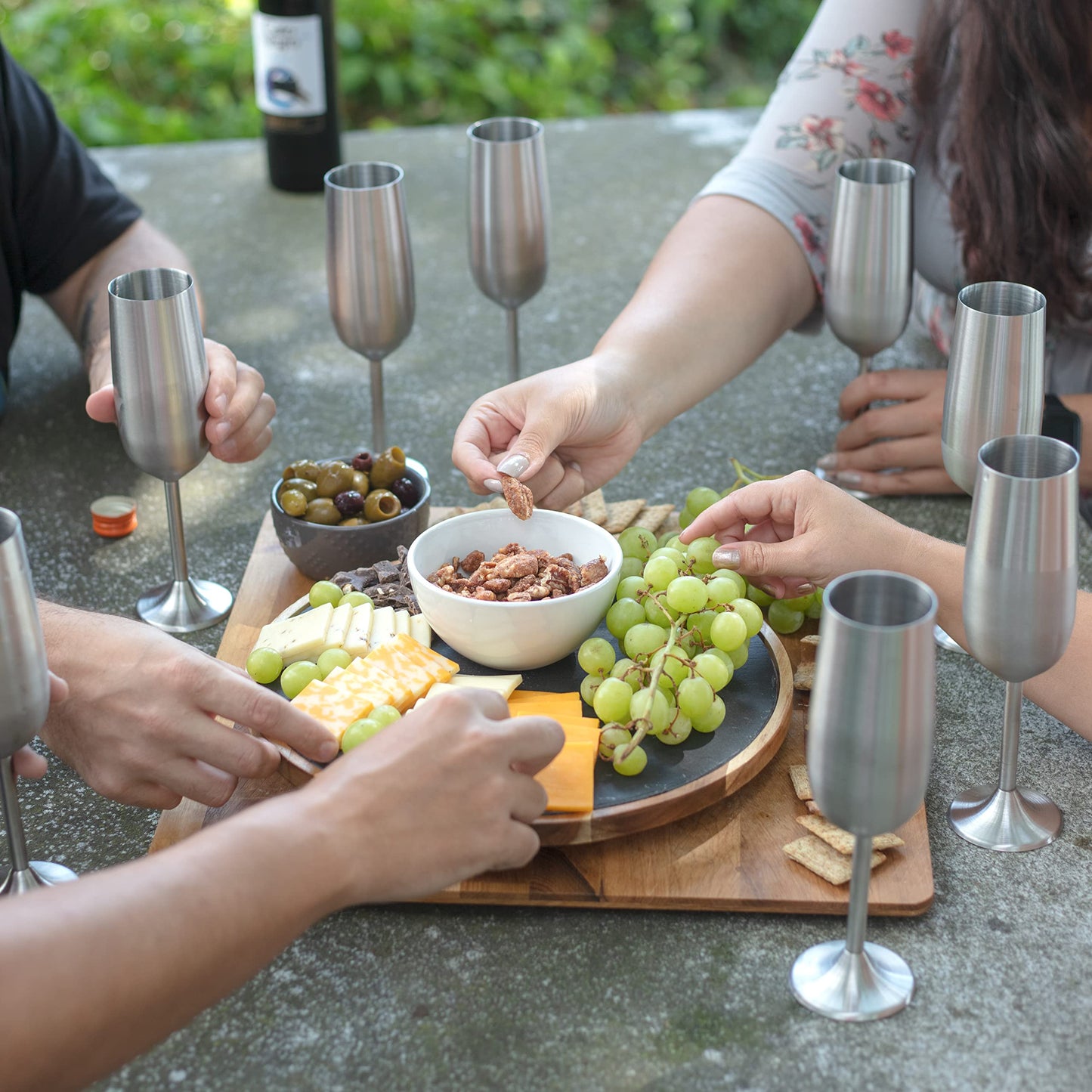 Unbreakable 8 Oz Stainless Steel Champagne Flutes (8 Pk)- Large Stemmed Matte Silver Champagne Glasses - Reusable Indoor Outdoor Drinkware - Keeps Drink Cool for Longer- Graduation & Mother's Day Gift
