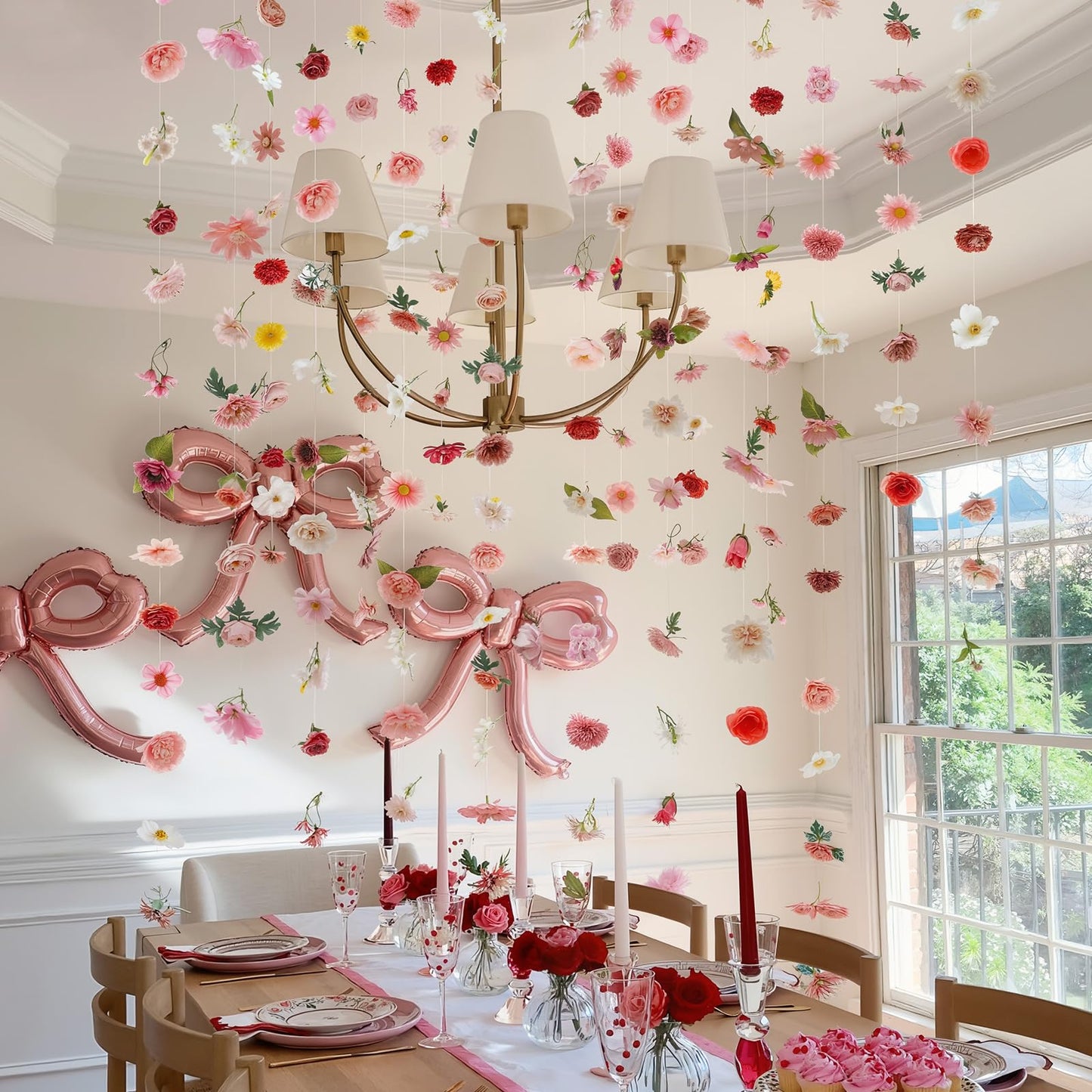 Suncalla 6 Pcs 35.46 ft Flower Garlands Backdrop Garden Party Decoration Artificial Wildflower Vines Fake Flower Vines Faux Silk for Wedding Bridal Wall Arch(Classic,Pink)
