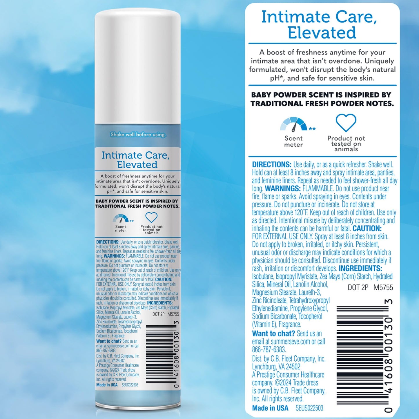 Summer's Eve Baby Powder Daily Gentle Feminine Spray, 2 oz, 24 Pack
