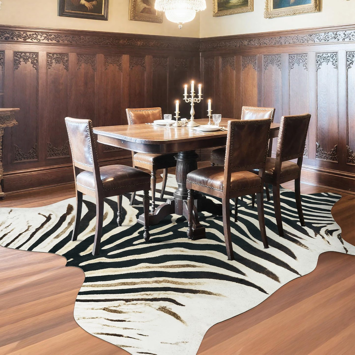 AROGAN Western Faux Fur Zebra Rug, 4.6 x 5.2 Feet Premium Animal Skin Print Rug, Sturdy Faux Zebra Hide Rugs for Wall Decor, Western Floor Carpet for Bedroom Living Room, Black and White