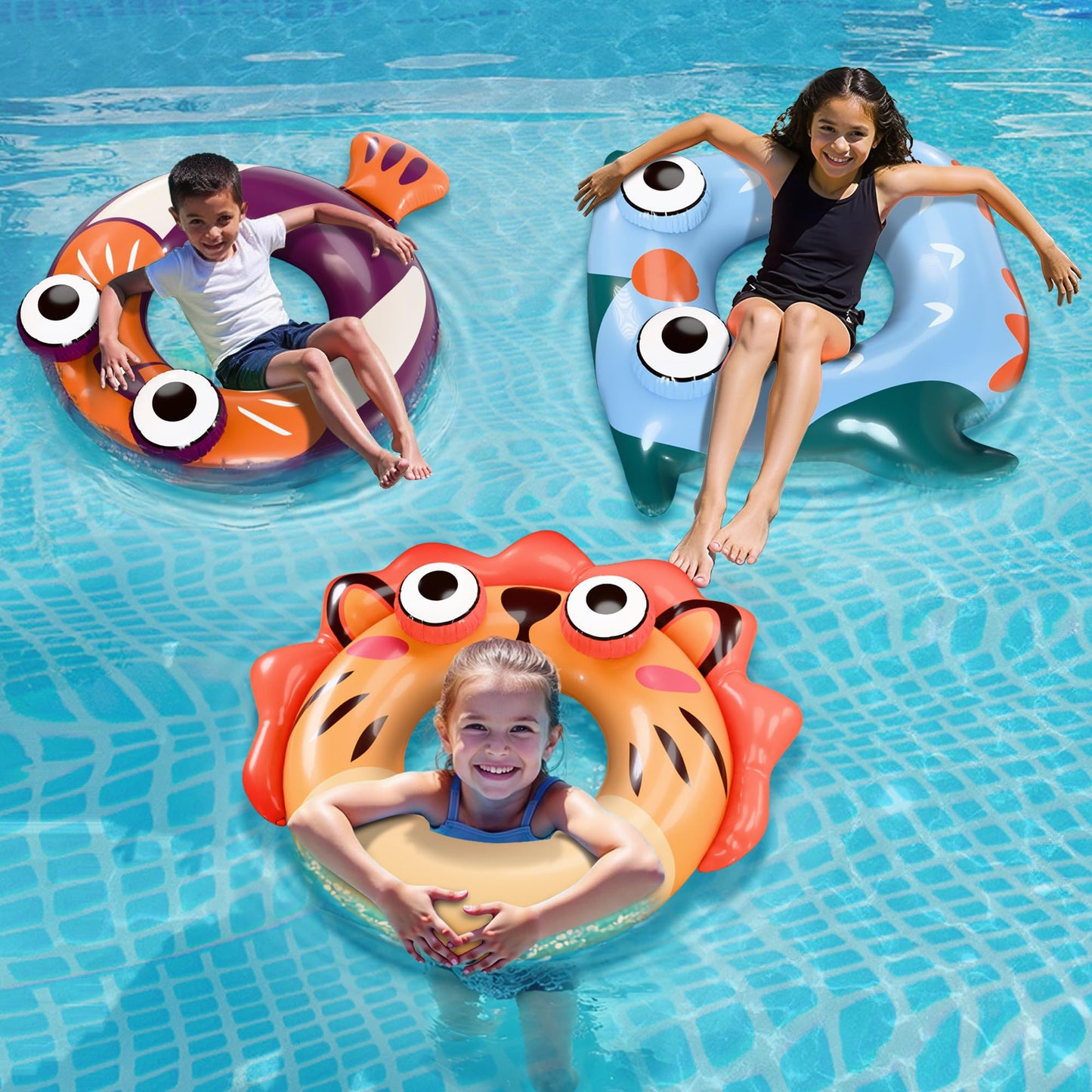 iPlay, iLearn 3 Pcs Kids Animal Swim Rings Toys - Lion Sealion Owl