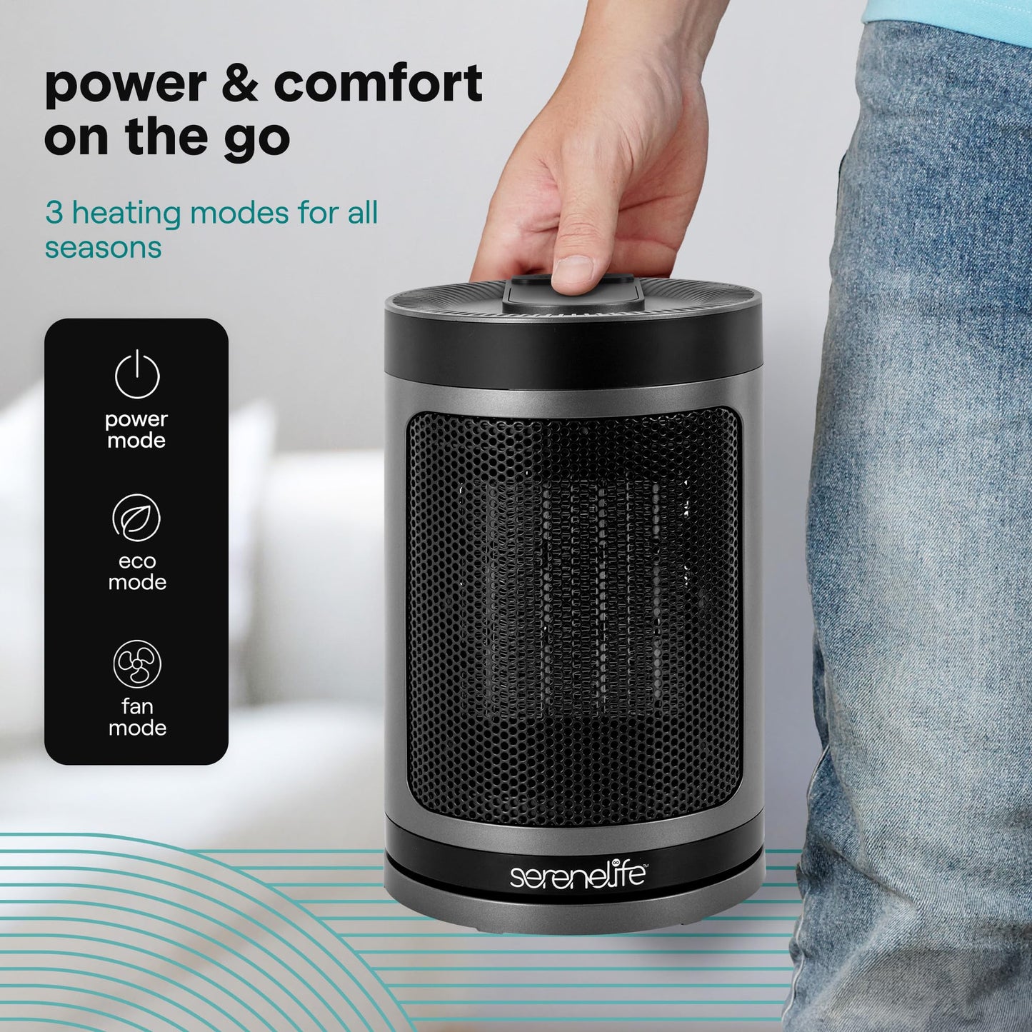 SereneLife Smart Space Heater – 1500W Indoor Electric Heater with Thermostat, Remote Control, 12-Hour Timer, Wi-Fi Enabled PTC Ceramic Heating for Home and Office, Gray (5.9" x 5.9" x 9.5")
