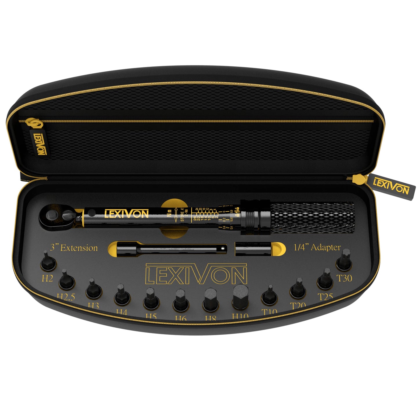 LEXIVON Bike Torque Wrench 1/4-Inch Dr. 15-Piece Kit | 72-Tooth Gear, Dual-Direction Click Type 2~26 Nm / 17.7~230.1 in-lb (LX-191)