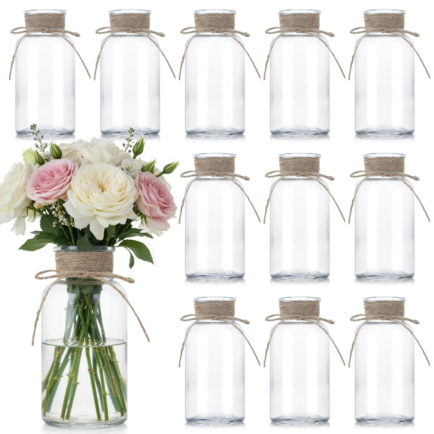 TAOZIMA Glass Flower Vases for Centerpieces Boho Cylinder Bud Vases in Bulk Mason Jars for Weddings, Parties & Vintage Home Farmhouse (12, Clear)