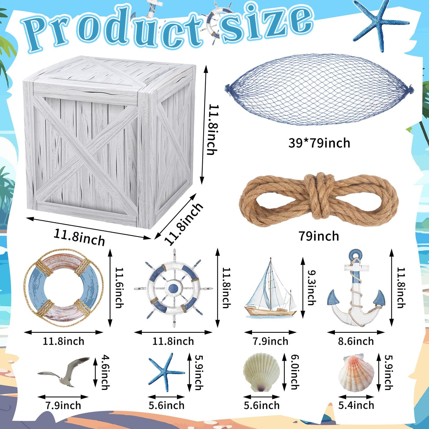 JellyArch 16 Pcs Nautical Party Decorations Nautical Pirate Party Decor Imitation Wooden Box Sea You Soon Baby Shower Decoration Adventure Birthday Photo Booth Props