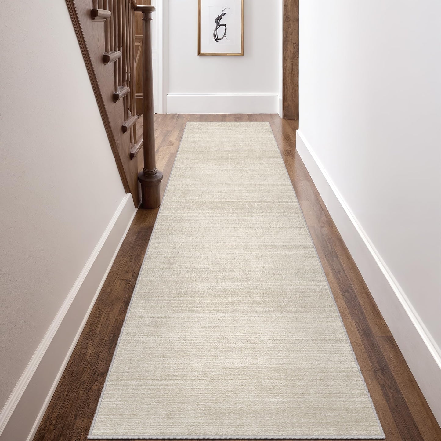 Art&Tuft Non-Slip Runner Rug - 3x8 Runner Rug Washable Low-Pile Rugs Runners, Soft Distressed Carpet Runner for Bedroom Bathroom Kitchen Laundry Living Room, Beige