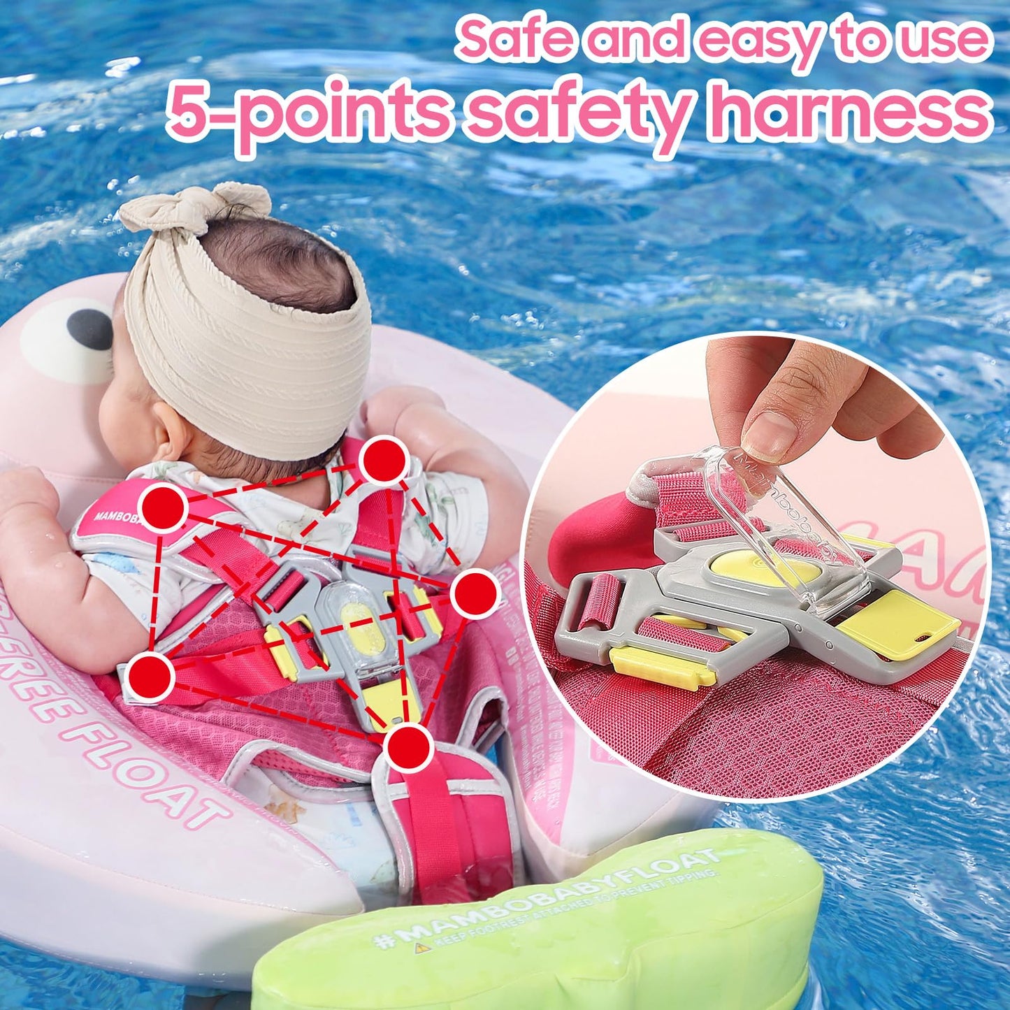 3 Swim Method Add Bed More Comfortable Mambobaby Float with Tail and Canopy Non-Inflatable Baby Swim Float Mambo Float Smart Swim Trainer Infant Swim Pool Float Swim Ring for 3-24months Girls Boys