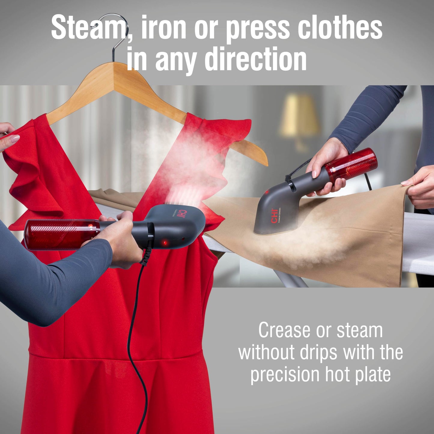 CHI Collapsible Travel 2-in-1 Handheld Garment Steamer & Steam Iron for Clothes, Large 120 ml Water Tank For up to 6 Minutes of Use, Collapses for Compact Storage, Fast Heatup, 10’ Cord, Black (11611)
