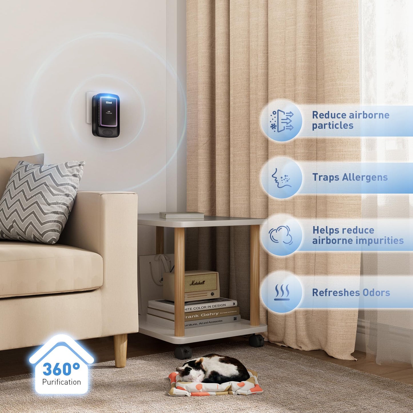 EEland Air Ionizers for Home (3 Pack), Air Purifier Plug In, Portable Negative Ion Generator, Cat Litter Deodorizer, Ozone Free Quiet Air Freshener for Pet Odor, Bedroom & Office