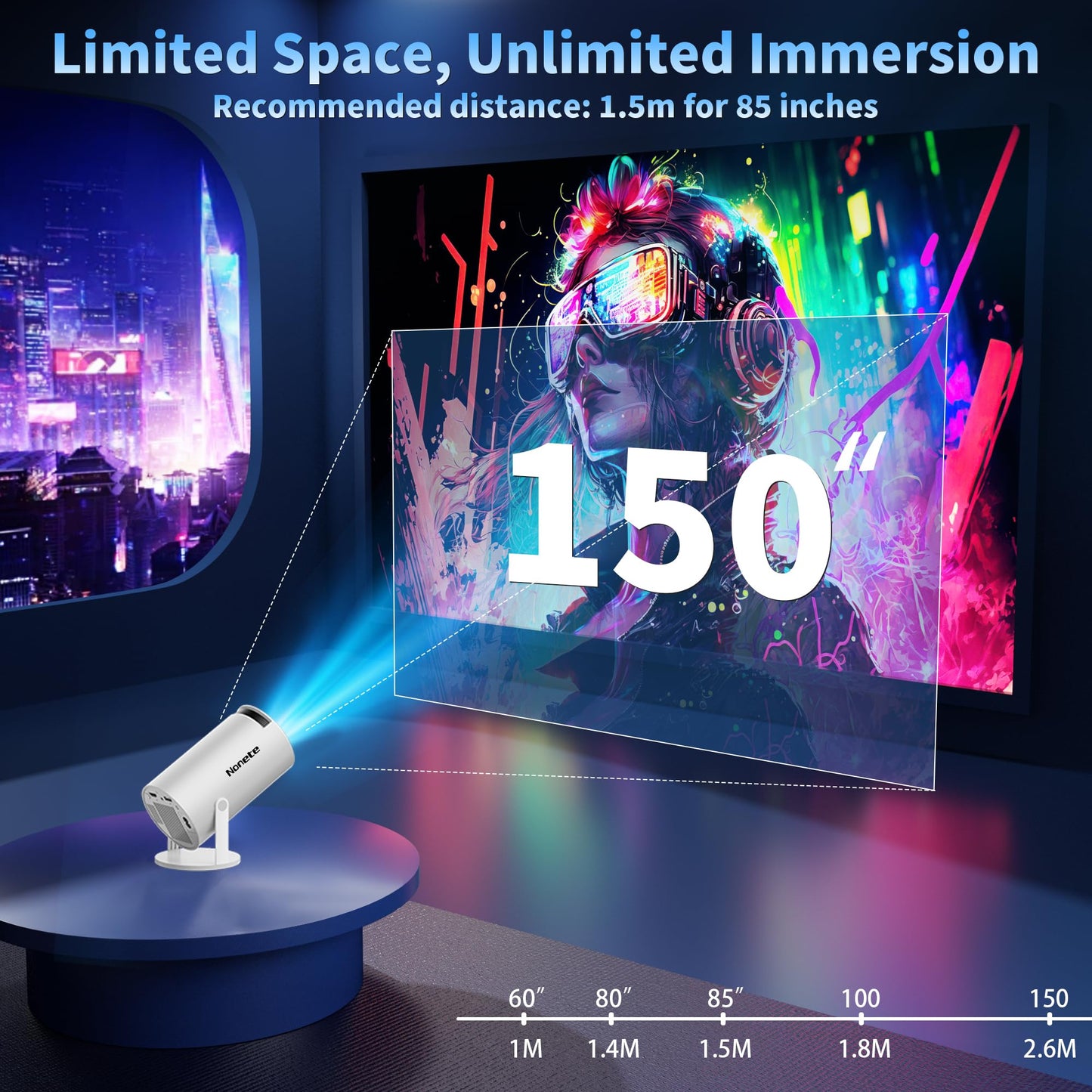 [2026 Upgraded] Mini Projector Support 4K 1080P FHD Auto Keystone 270° Rotatable with WiFi 6 and Bluetooth 5.2 Projector Portable Compatibile with HDMI/TV Stick/Memory Stick/Laptop,White