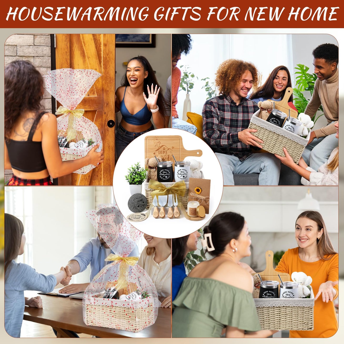 RimCereal House Warming Gifts Basket 21 Pieces Housewarming Gift for New Apartment Closing Gifts for Buyers Couples Women Men New Homeowners Gift Ideas Set(Home,Beige)