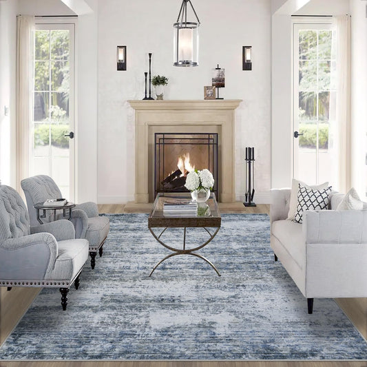 8x10 Area Rugs for Living Room: Large Machine Washable Area Rug with Non Slip Backing Non Shedding Abstract Stain Resistant Carpet for Bedroom Dining Room Nursery Home Office - Blue/Gray