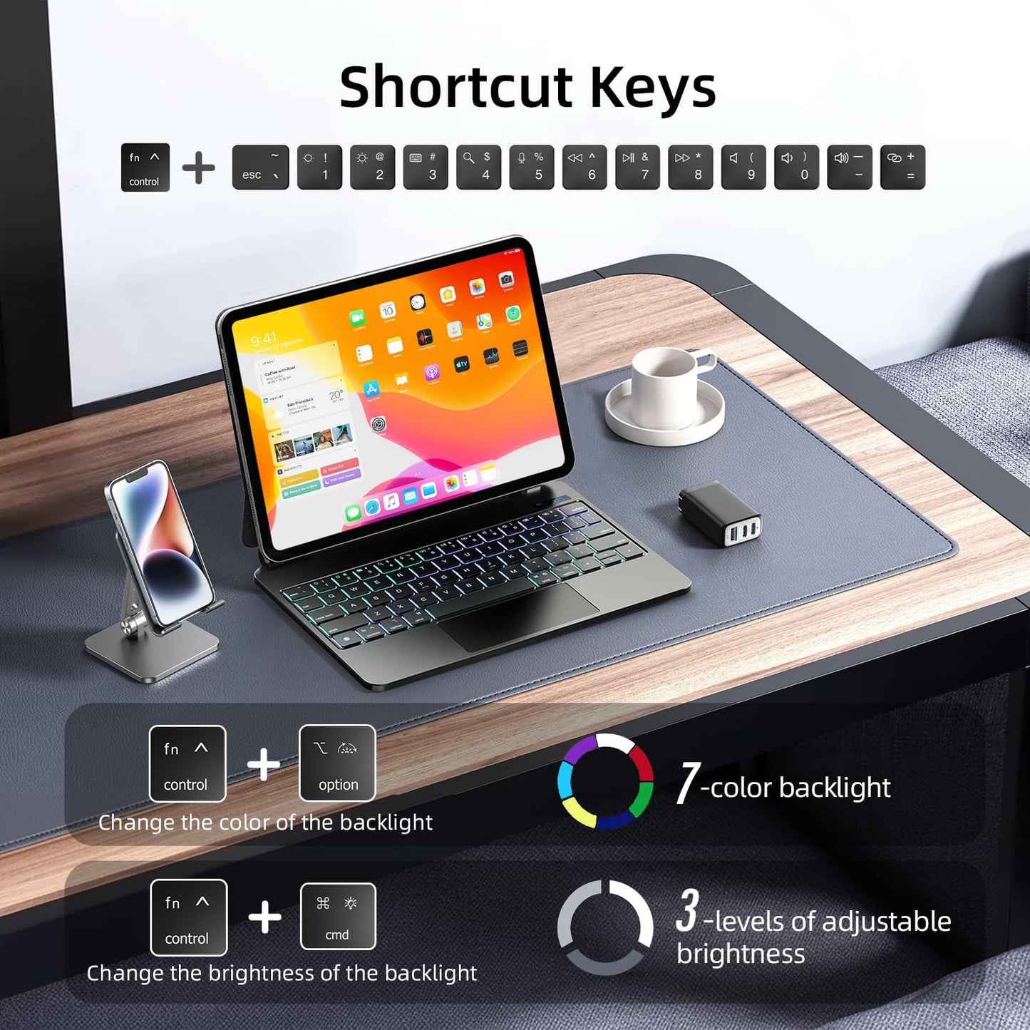 CSZZACME for iPad Pro 11 inch case with Keyboard M4 2024,Magic Keyboard iPad Pro 11 inch M4 2024,Magnetic Attach,Multi-Gesture Trackpad,7-Color Backlight,Shortcut Keys,Auto Sleep/Awake,Black