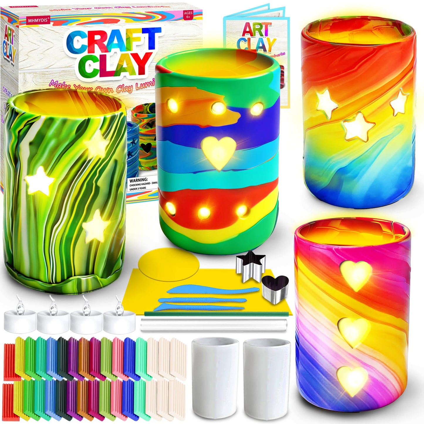 MHMYDIS Make Your Own Clay Luminaries - Arts and Crafts Clay kit for Boys Girls and Teens Age 6 7 8 9 10 11 12 Year Old and up