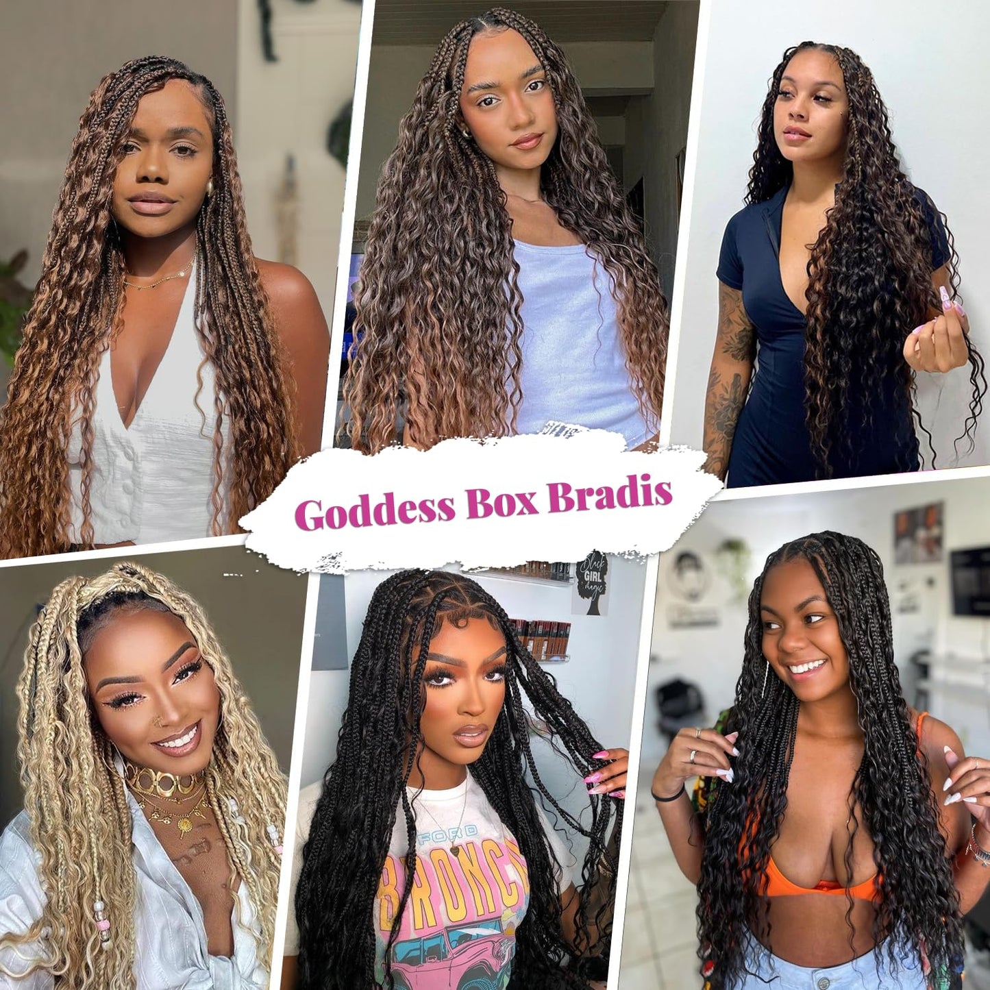 14 Inch Boho Box Braids Crochet Hair Bohomian Crochet Box Braids Curly Ends 7 Packs Pre Looped Goddess Box Braids Crochet Hair for Women, 1B