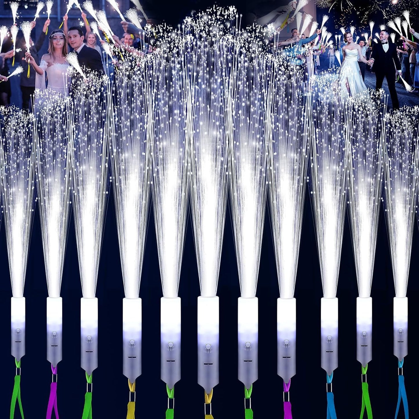 SHQDD 76 PCS White Fiber Optic Sticks, LED Fiber Wands, Fiber Optic Wand with 3 Light Modes, Glow in the Dark Party Supplies, Wedding Party Supplies, for Wedding, New Year, Birthday, Carnival