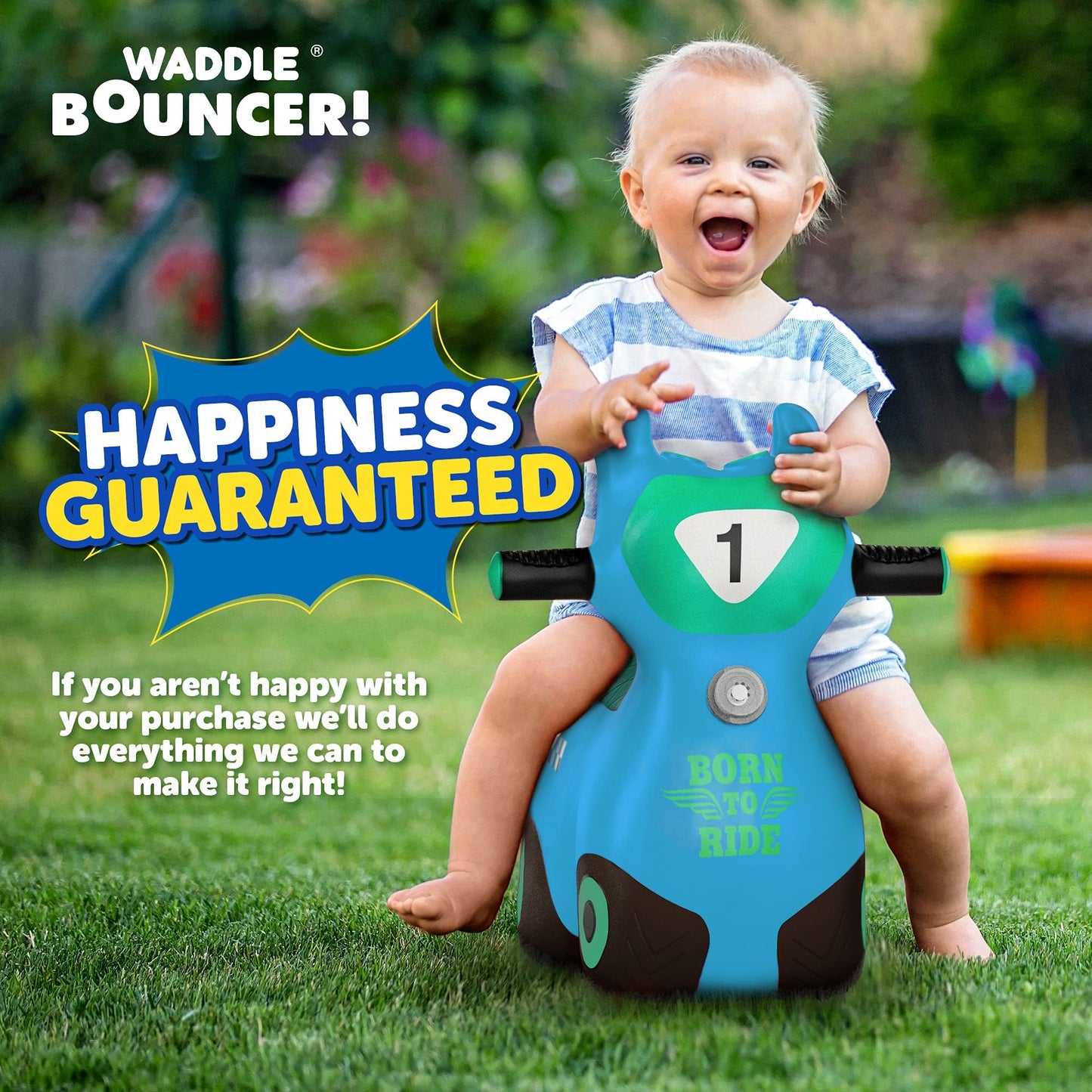 Waddle Bouncy Hopper Inflatable Hopping Animal Scooter, Indoors and Outdoor for Toddlers and Kids, Pump Included, Boys and Girls Ages 2 Years and Up (Blue Zoomer)