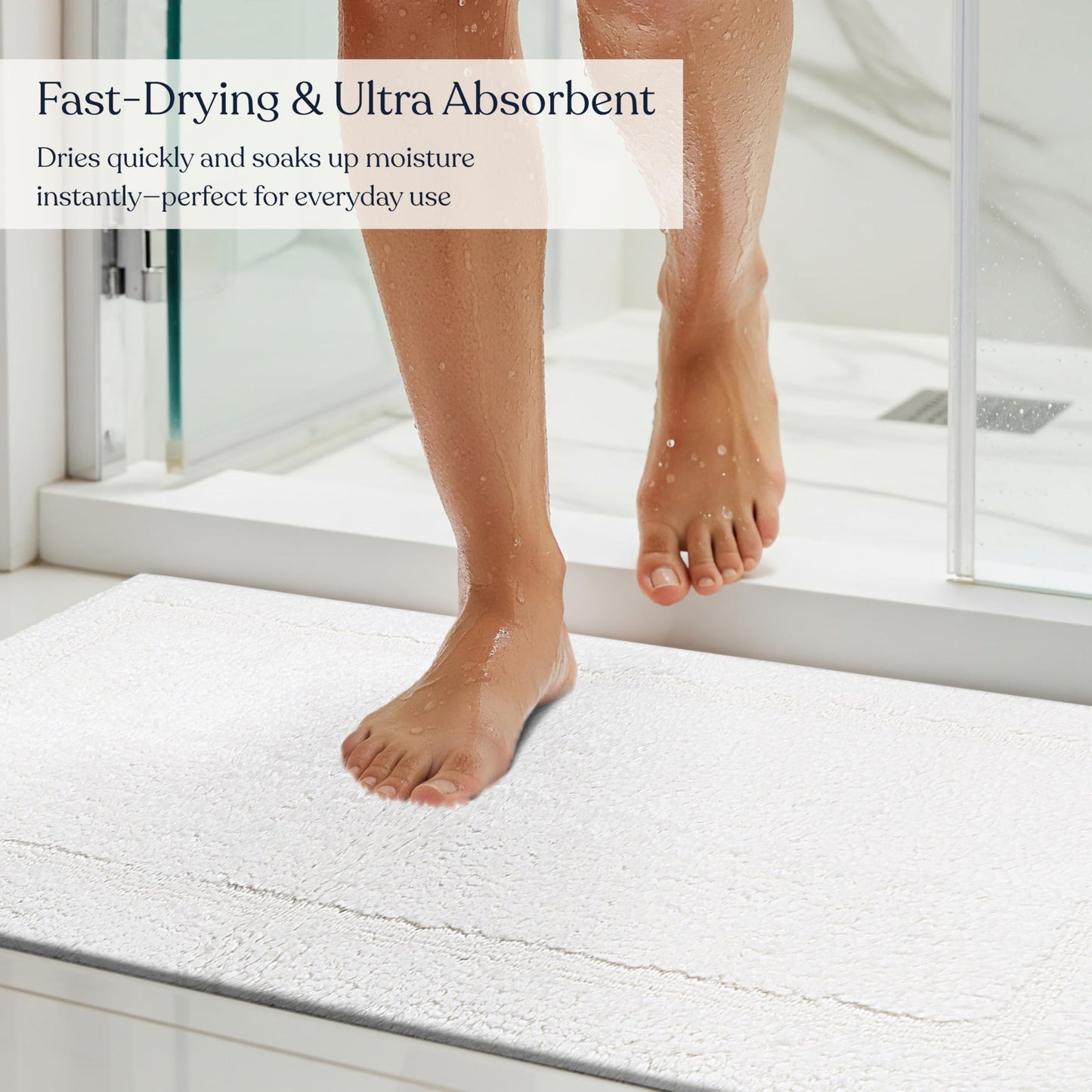 Delara Organic Cotton Reversible Bath Mat – 3000 GSM, GOTS Certified, Ultra-Thick & Super Absorbent | Soft, Plush & Quick-Drying Bathroom Rug (White, 30x50)