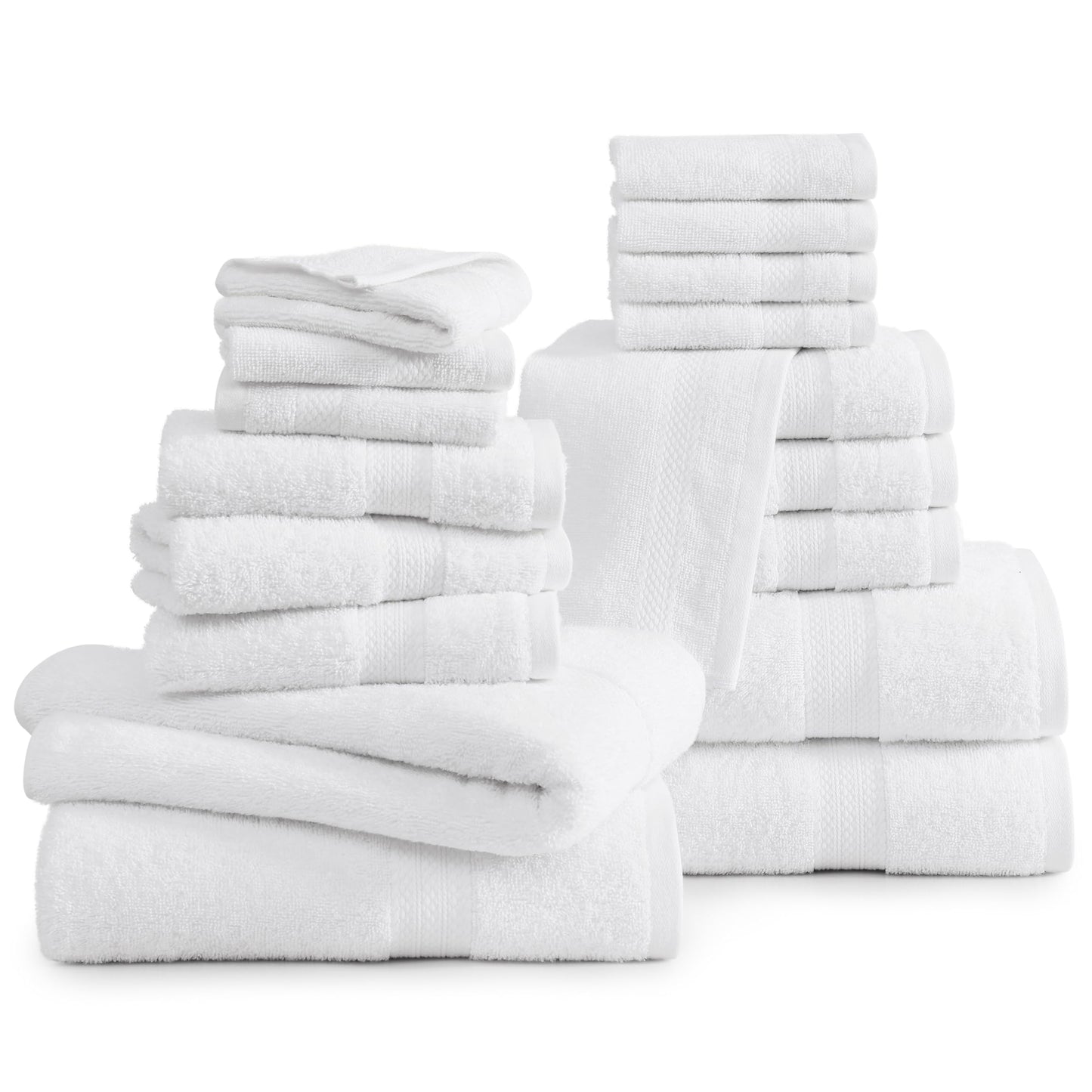 LANE LINEN 100% Cotton Towels for Bathroom - 18 Piece Family Pack - Super Soft & Quick Dry - 4 Bath, 8 Washcloth, 6 Hand Towels - Oeko TEX Certified, Machine Washable & Durable - Cool Grey