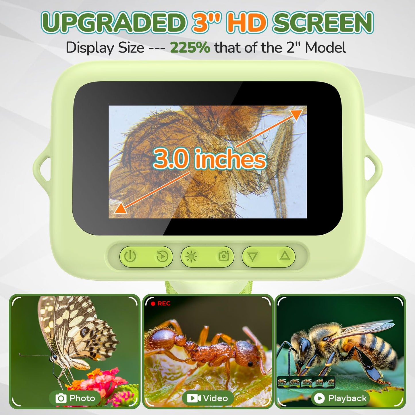 3.0" Screen Digital Microscope for Kids: 1000X Rechargeable Mini Pocket Portable Miniscope Magnifying Glass 4K Coin Jewelry Loupe Edu Science STEM Toy Xmas Gift 4-12 Boys Girls