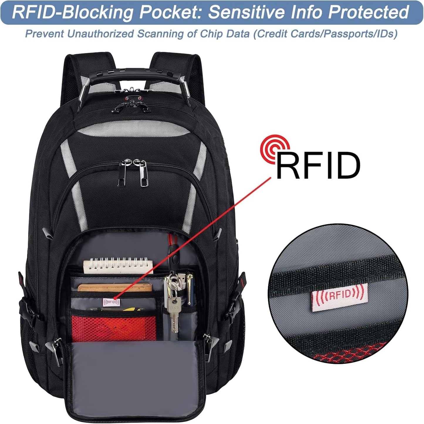 Mogplof Extra Large Laptop Backpack, 17 inch TSA Flight Approved Travel Backpack for Men, Large Backpack, RFID Business Computer Bag, Heavy Duty Water Resistant College Bookbag
