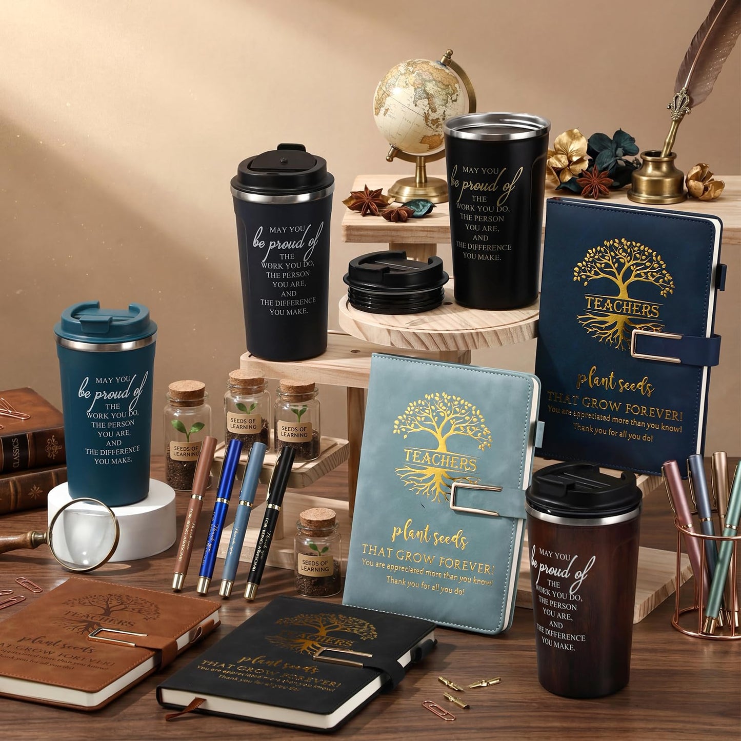 Pickmesh 12 Pcs Teacher Appreciation Gifts End of Year Teacher Gift Set with 17 oz Coffee Tumbler A5 Leather Journal Pen Thank You Birthday Gift for Mem Women Teachers Educator (Mixed Color)