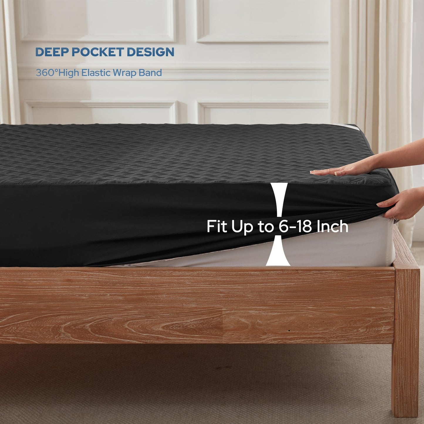 BEDLORE Waterproof Mattress Protector, California King Size Mattress Pad with Deep Pocket 6"-18" Depth, Soft Noiseless Dirt-Proof Bed Mattress Cover Washable for Home, Bedroom, Hotel (Black)