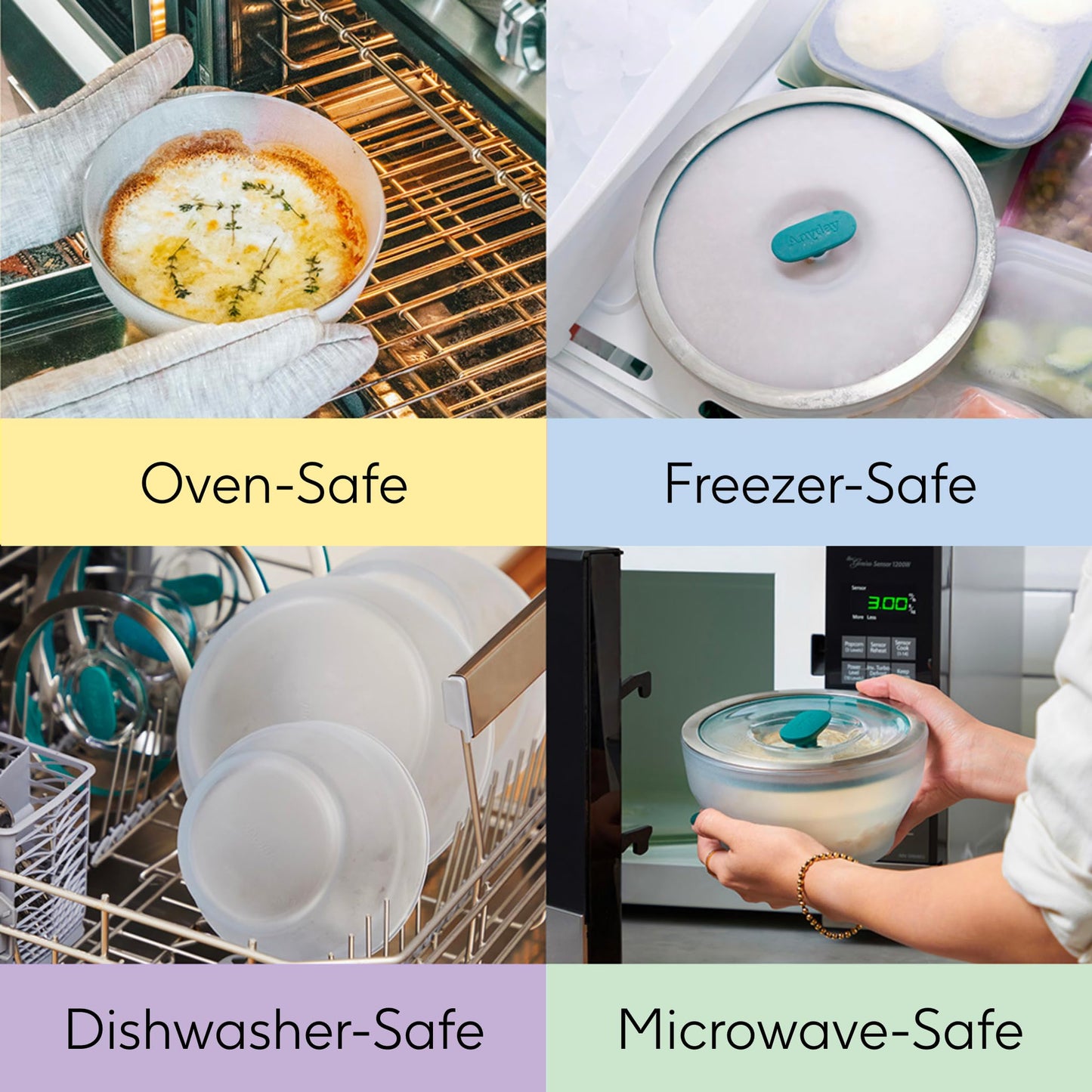 Anyday 4-Piece Medium Glass Food Storage with Glass Lids | Plastic-Free Meal Prep & Microwave Cookware | Stackable Airtight Storage Container with Vented Lid for Microwave-Safe Reheating