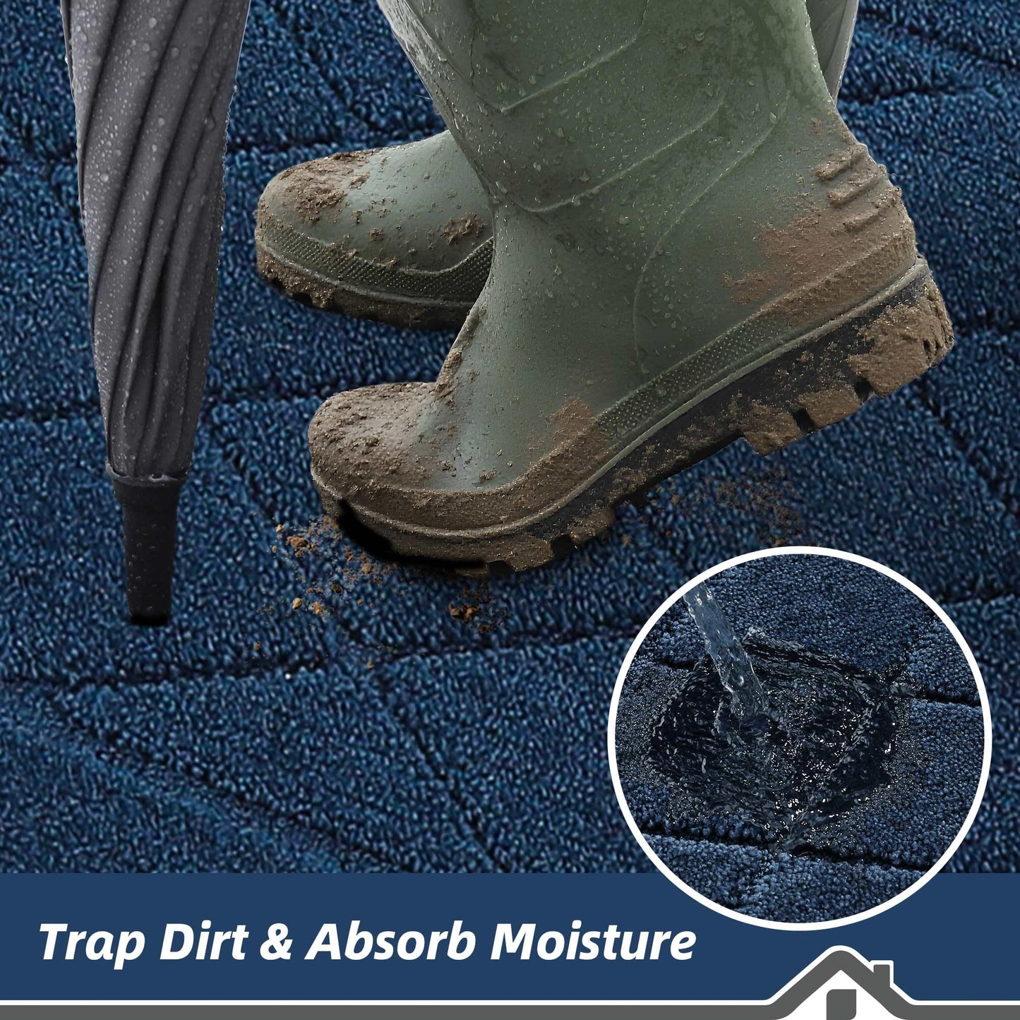 BEQHAUSE Dirt Trapper Door Mat 36" x 60", Doormat Non-Slip Entryway Rugs Washable, Dog Door Mat Stain Resistant and Absorbent Welcome Floor Mat for Front Back Door, Mud Wet Shoes & Paws, Navy Blue