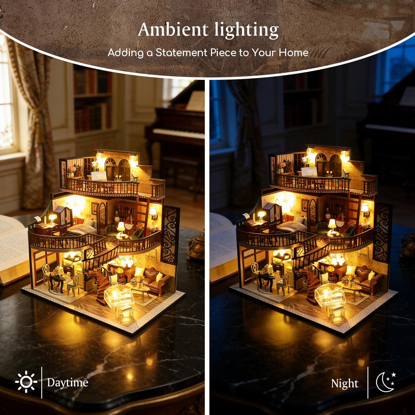 Soothee DIY Miniature House Kit, DIY Book Nook with LED Light, 3D Puzzles for Adults and Teens, Dollhouse for Bookshelf Decor, Tiny House Building Kits for Craft Lovers (Dreamy loft)