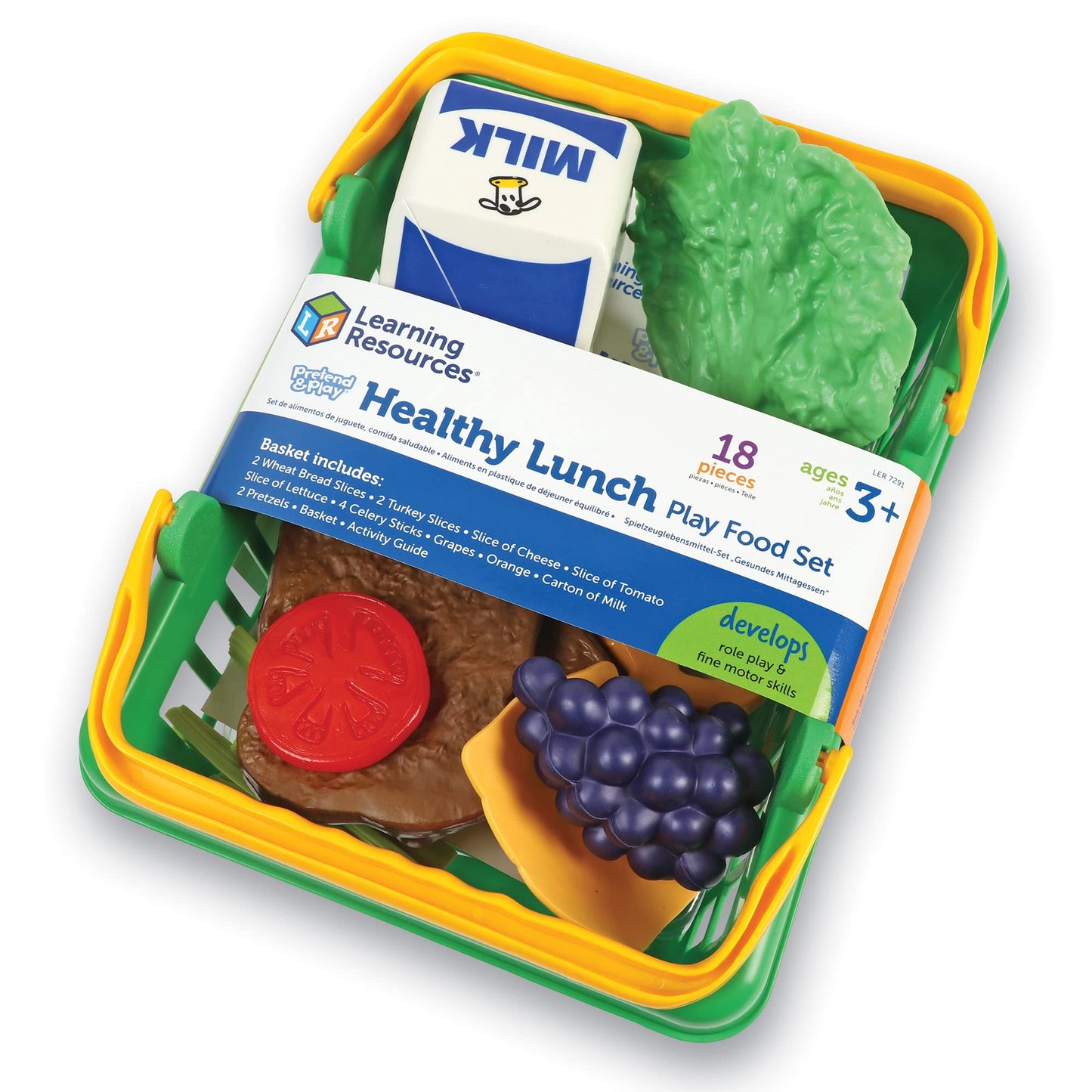 Learning Resources Healthy Lunch Basket, Toddler Play Food, 17 Pieces, Ages 3+ - 10-3/4L x 8-1/2W x 5-1/4H in (LER7291)
