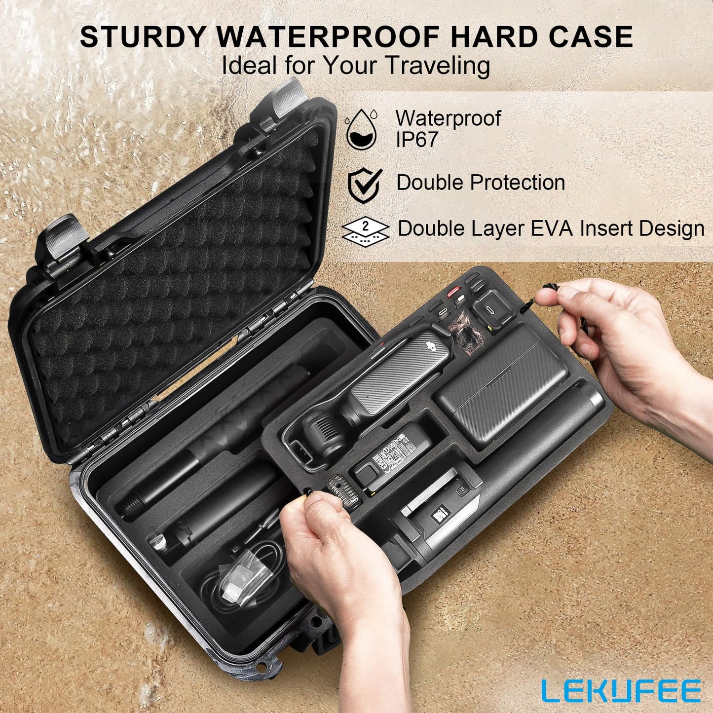 Lekufee Waterproof Hard Case for DJI Osmo Pocket 3, Mic 3/2/Mini, Creator Combo,Power Expansion Combo,Vlogging Camera and Accessories(Case Only)