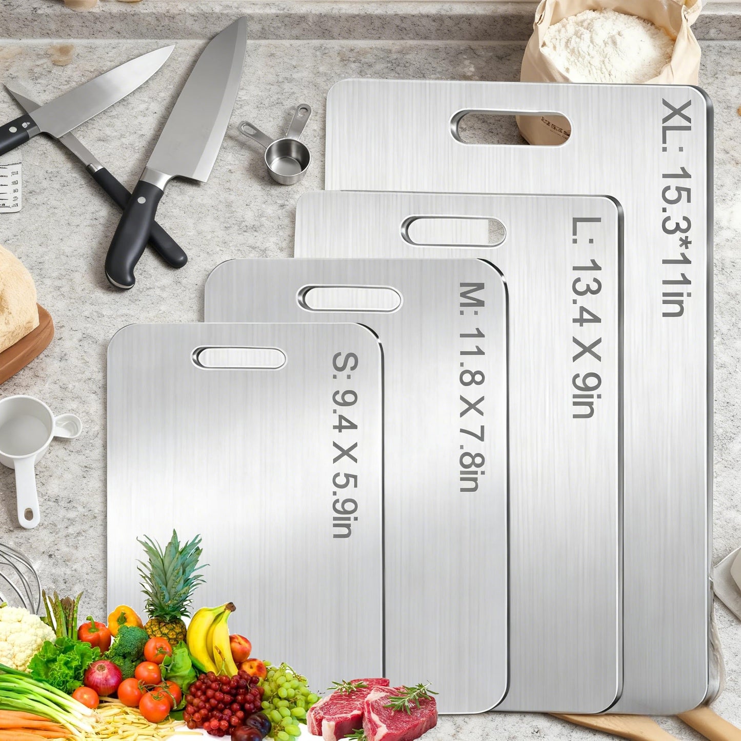4PCS Titanium Cutting Board Set of 4 – 100% Pure Titanium Double-Sided Chopping Boards for Kitchen, Food-Grade Hygienic Cutting Boards for Meat, Vegetables & Fruits, Durable Non-Stick, Dishwasher Safe