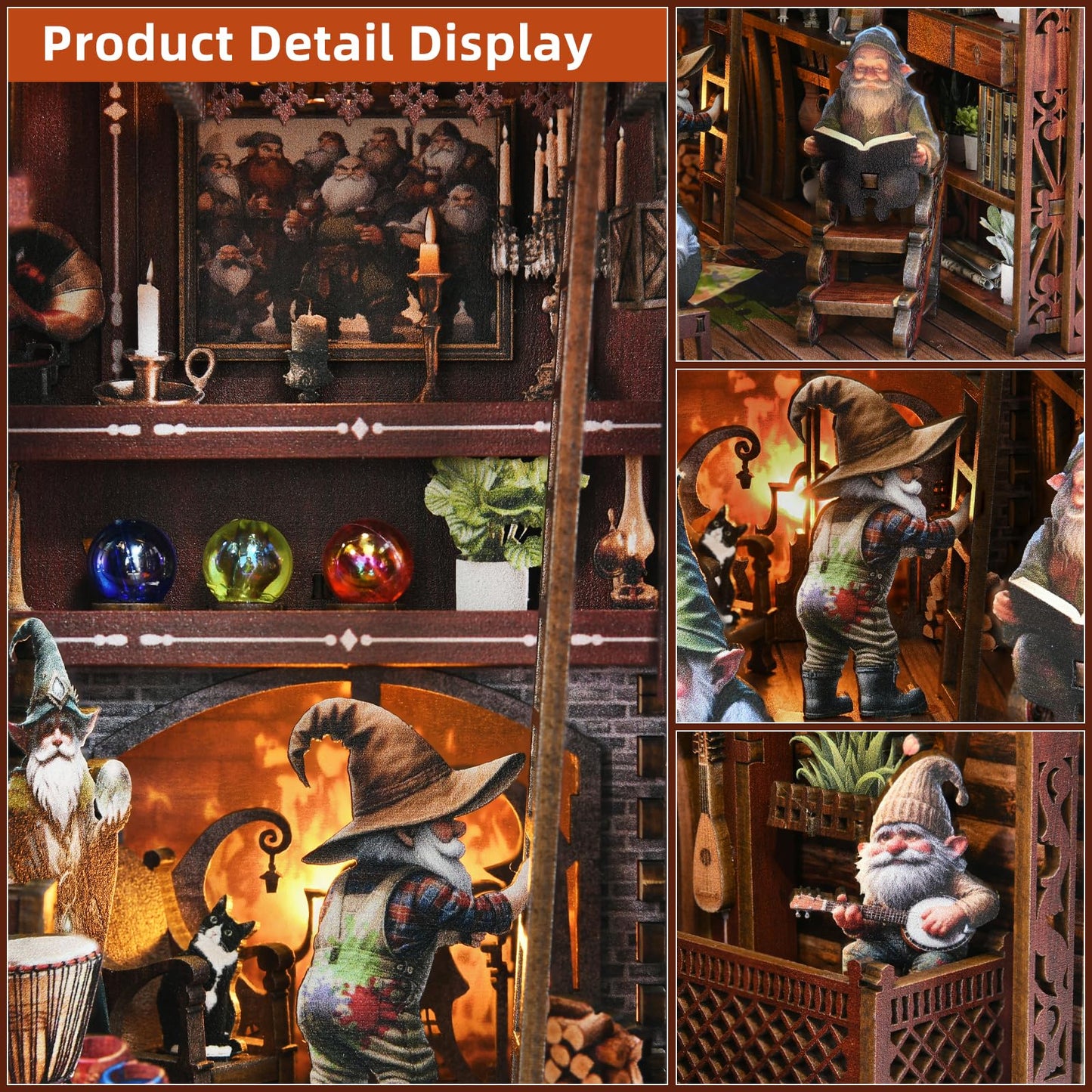 ETKVR Book Nook Kit, Book Nook Kits for Adults DIY Booknook Model Build, DIY 3D Wooden Puzzle Bookend Booknook Bookshelf Insert Miniature Dollhouse Kit for Home Decoration