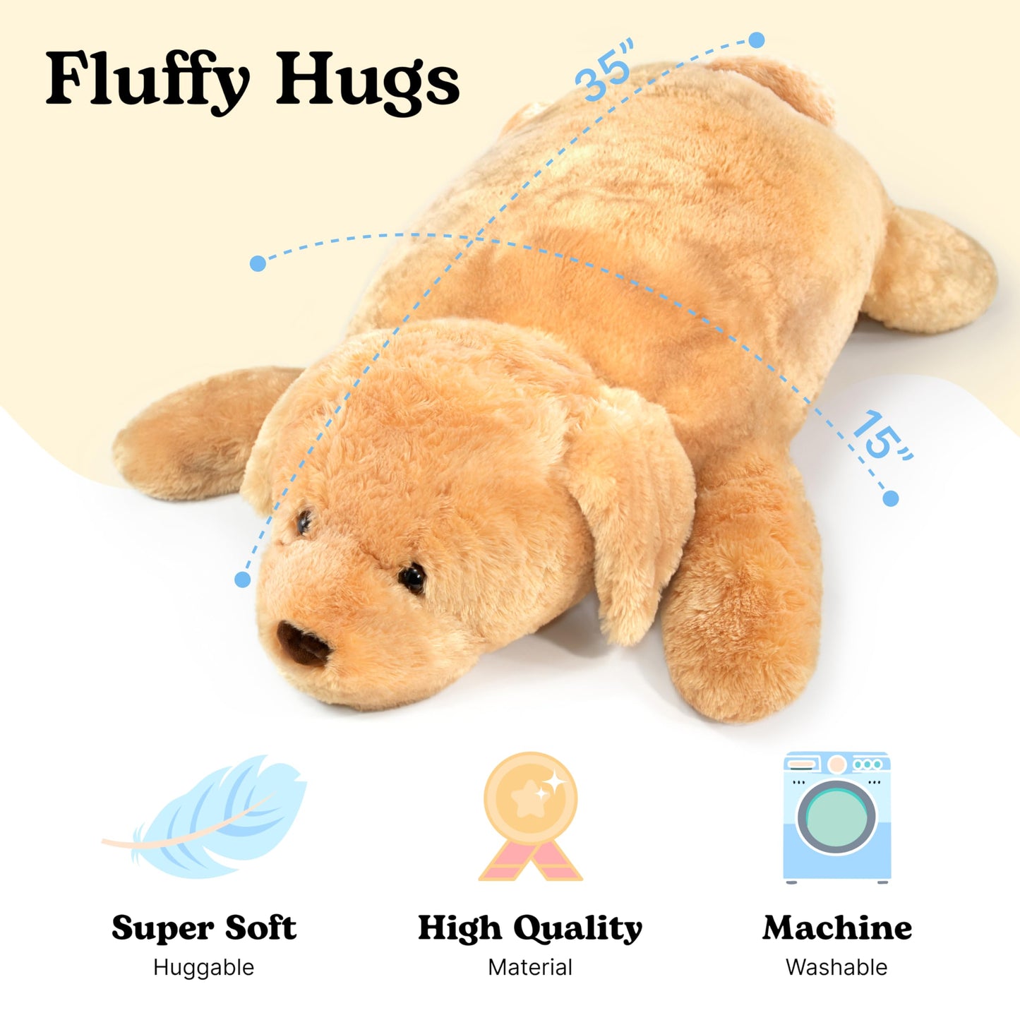 Extra Large Stuffed Dog Hugging Toy-Giant Sleeping Plush Body Pillow for Kids, Adults-Ideal for Bedroom Bed, Valentine’s Day Gift- 35 by 15 Inches Big, Brown, Fluffy and Soft-For Boys, Girls