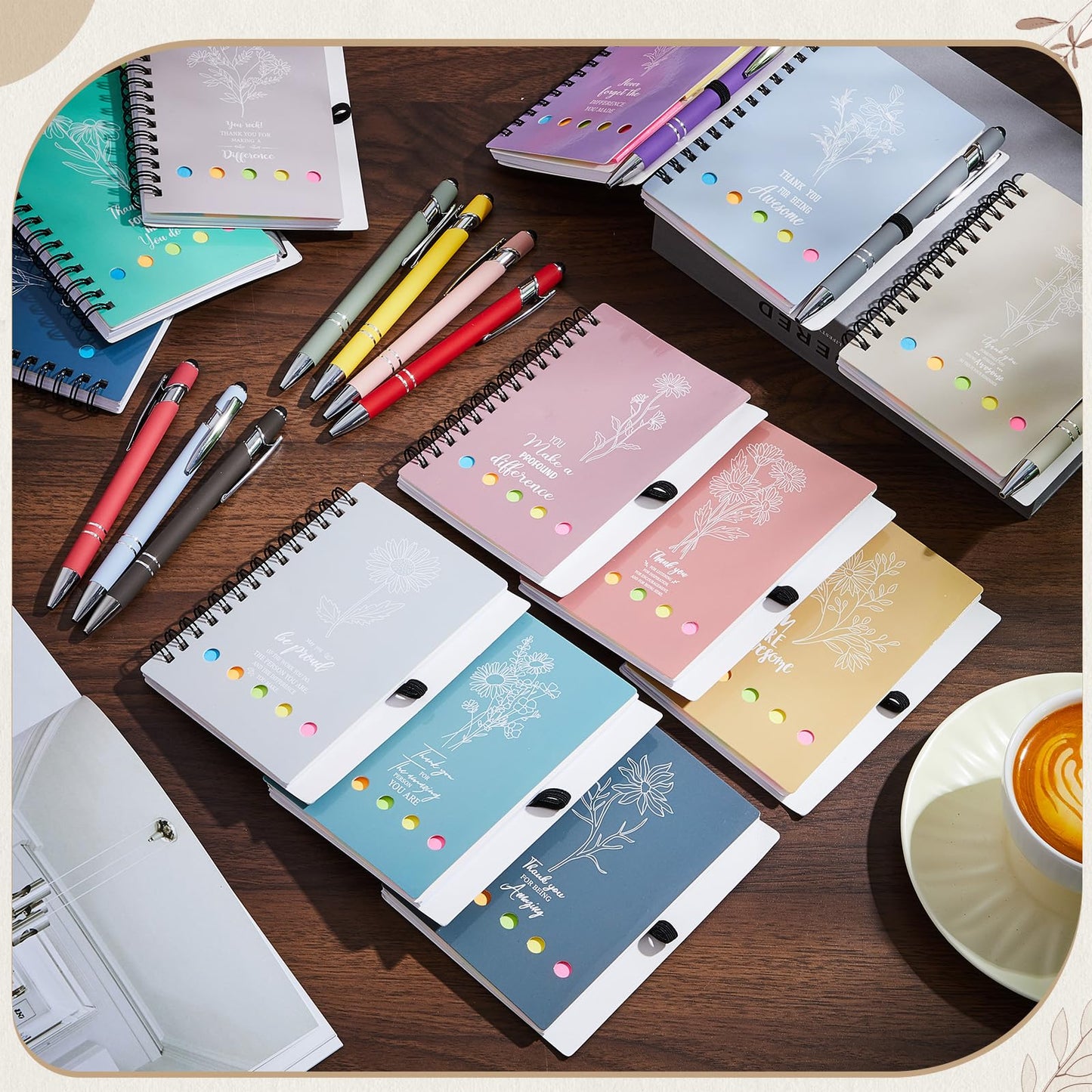 48 Pcs/24 Set Employee Appreciation Gifts Christian Gifts Bulk, A6 Spiral Notebook Journal Lined Notepad with Sticky Note Ballpoint Pen for Women Men Birthday Business Office Church Supplies(Pastel)