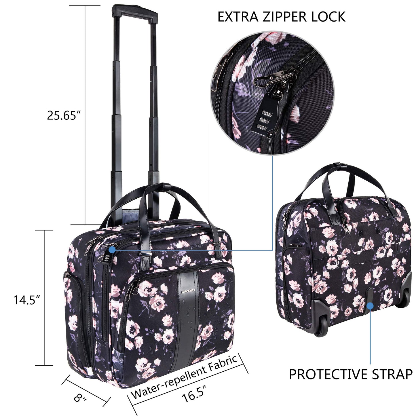 KROSER Premium Rolling Briefcase for 15.6 Inch Laptops - Water-Repellent Overnight Computer Bag with RFID Pockets for Travel/Business