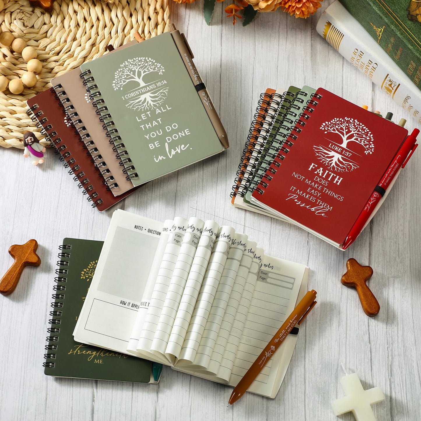 Kosiz 80 Pcs Fathers Day Christian Gifts Bulk Prayer Journal Bible Verse Religious Spiral Notebook with Pen Tree of Life Scripture Notepad Church Gifts for Women Men Bible Study Group (Vivid Color)
