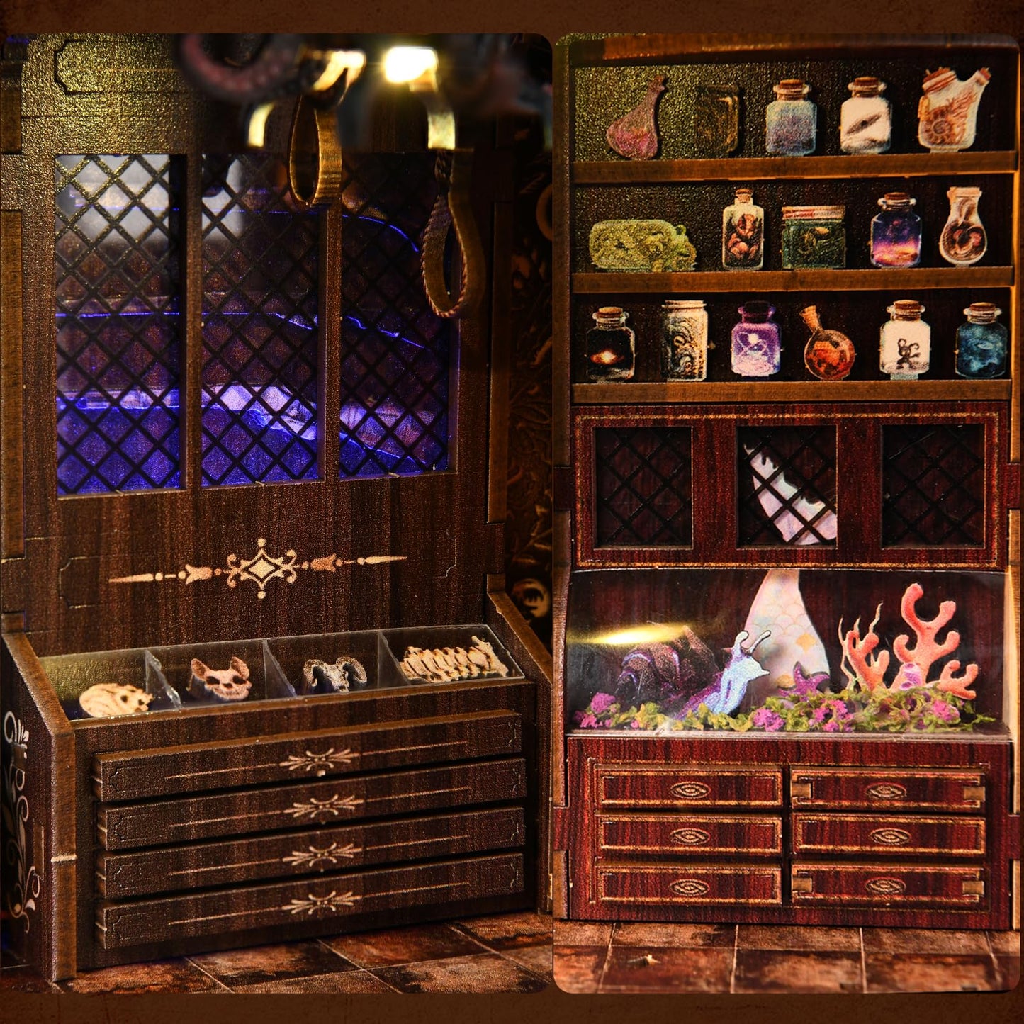 ETKVR Book Nook Kit - DIY Miniature House Dollhouse Kit 3D Puzzles for Adults, Gifts for Family and Friends Bookshelf Decor Tiny House Model Build with Dust Cover - Magic Beasts