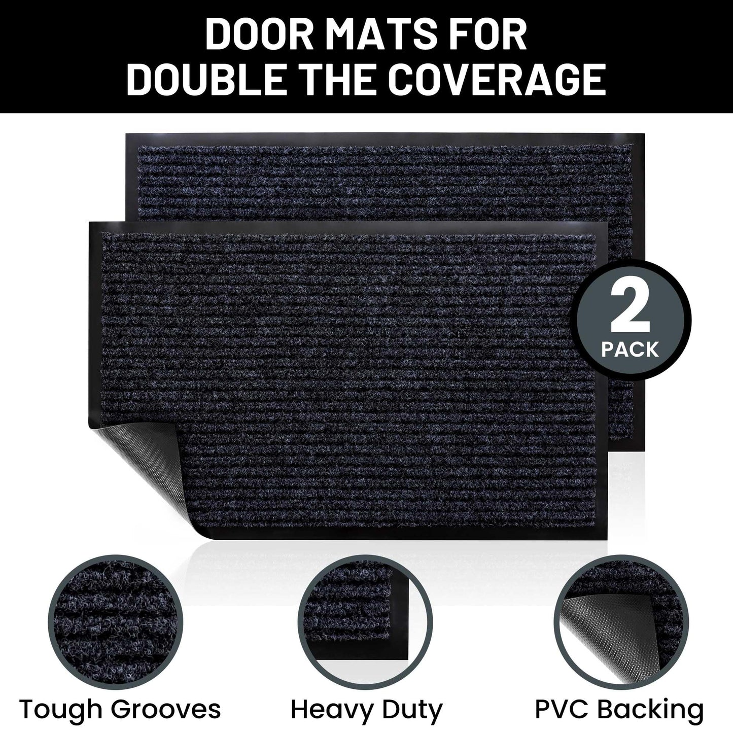 Sierra Concepts Front Door Mat Welcome Floor Mats - Entryway Indoor Outdoor Entrance Doormat, Patio, Porch, Muddy Shoe, Inside Outside Low Profile, 36x24 inches, 2-Pack Gray