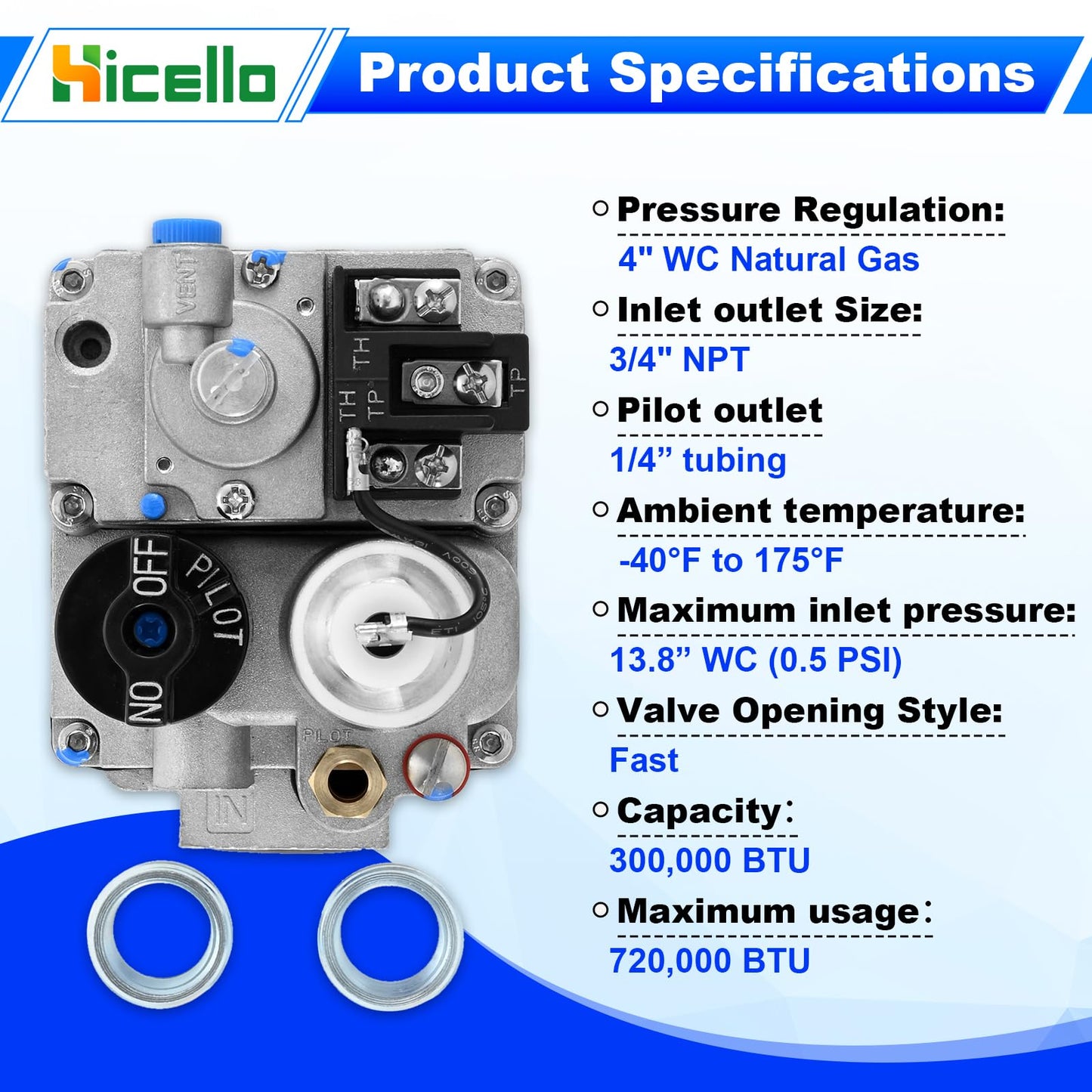 Hicello Gas Fryer Repair Parts - 700 Series Millivolt Gas Valve Parts Replacement for Robertshaw 700-506 Thermostat, Combination Furnace Gas Valve