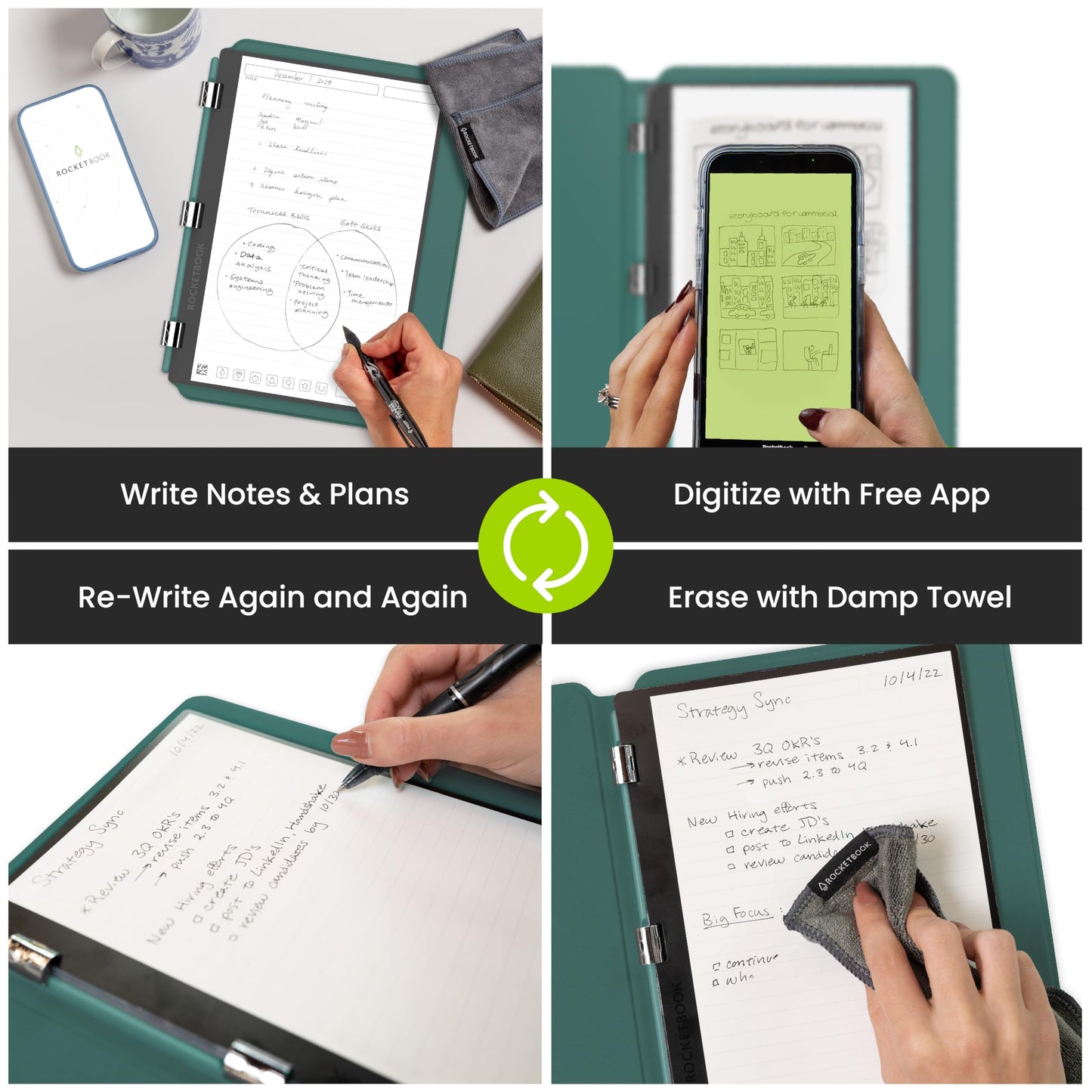 New Rocketbook Pro 2.0 Smart Notebook | Green | Scannable Office Notebook with 20 Sheet Page Pack - Lined and Dot Grid | Hardcover Vegan Leather Reusable Notebook with 1 Pilot Frixion Pen & 1 Microfiber Cloth | Letter Size: 8.5 in x 11 in