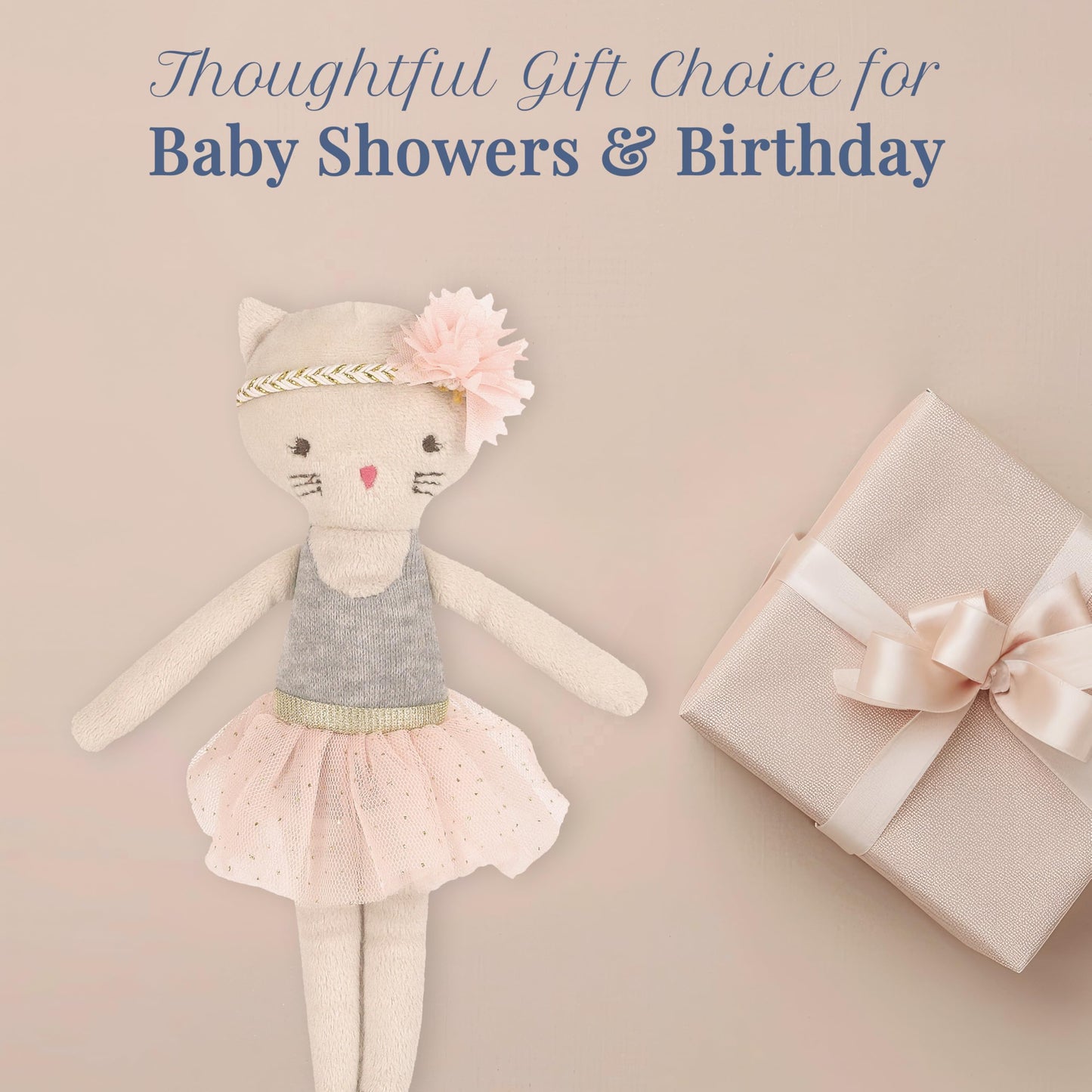 MON AMI Kacie The Kitty Ballerina Stuffed Doll – 9”, Soft Plush Animal Doll, Use as Toy or Room Decor, Great Gift for Kids of All Ages
