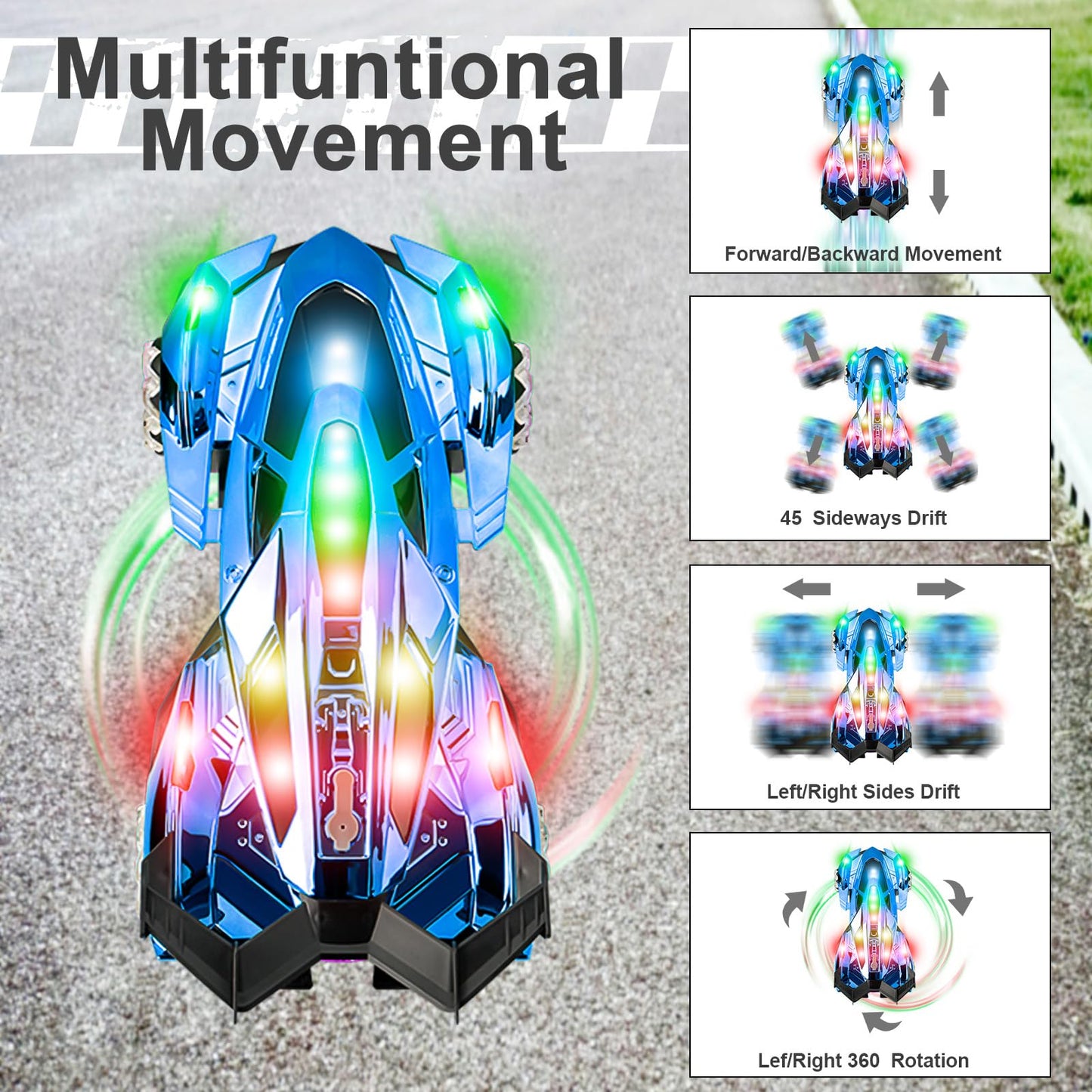 SASBSC Lamb Remote Control Car for Boys 4-7 8-12 Drift Rc Cars with 360° Rotation, Spray, Music & Lights 1:12 Rechargeable Rc Car Toys 10-12km/h Sport Race Toy Cars Gifts for Kids (Blue)