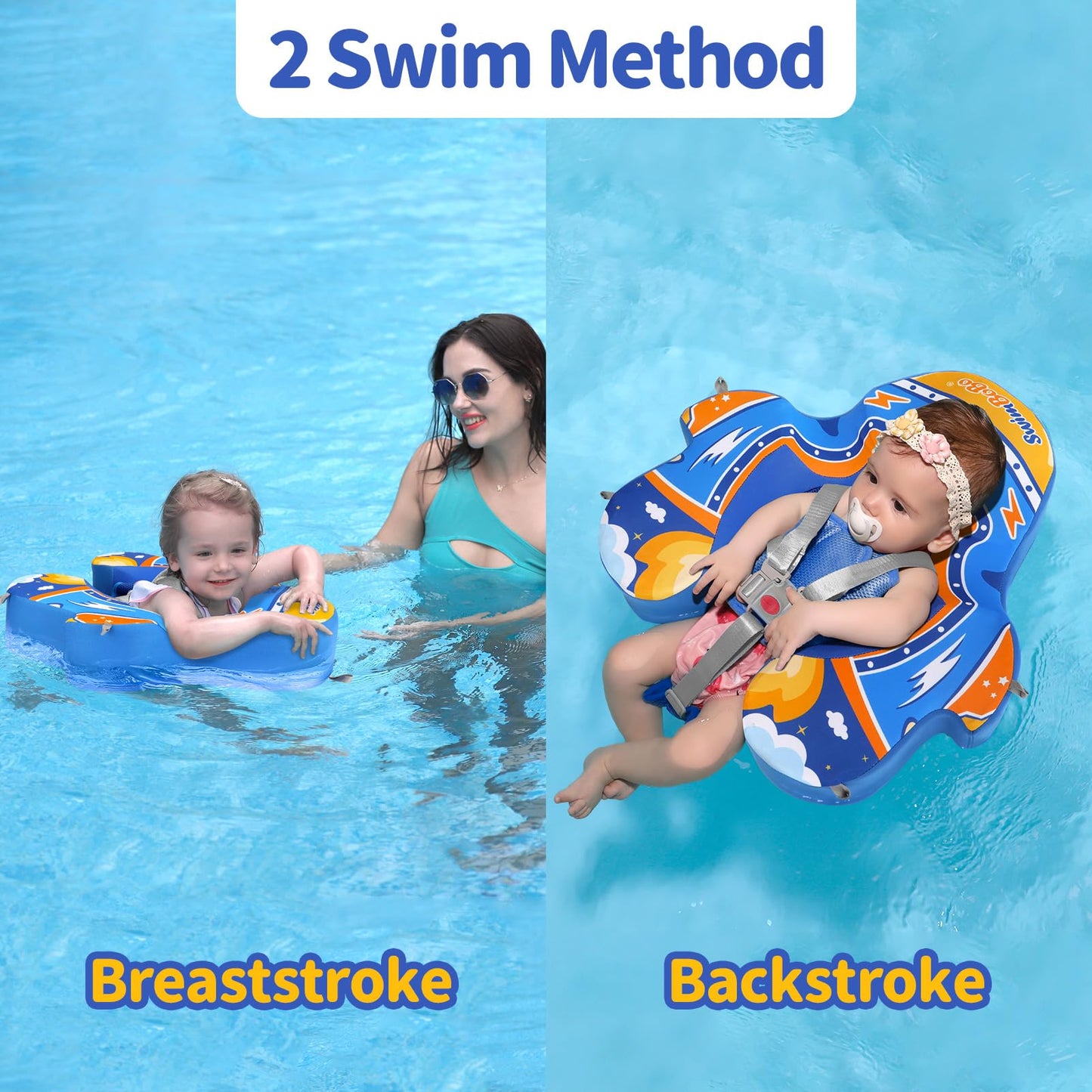 Swimbobo Baby Floats for Pool with Canopy Non Inflatable Soft Skin-Friendly Fabric Material Infant Swim Float for Boys and Girls Swimming Pool Toys (Blue Spaceship)